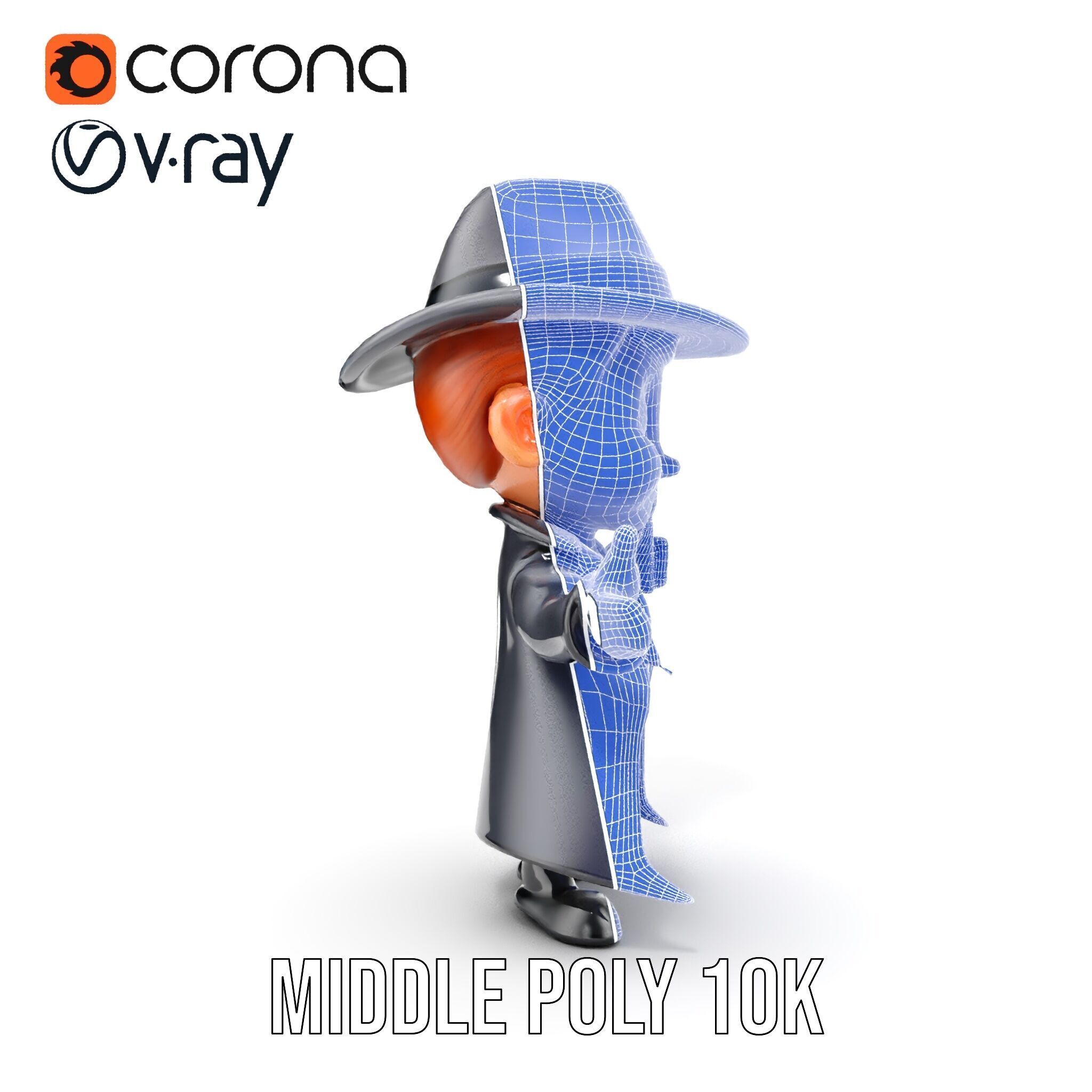 Detective Boy Character Model Rigged and Animated Low-poly 3D model_25
