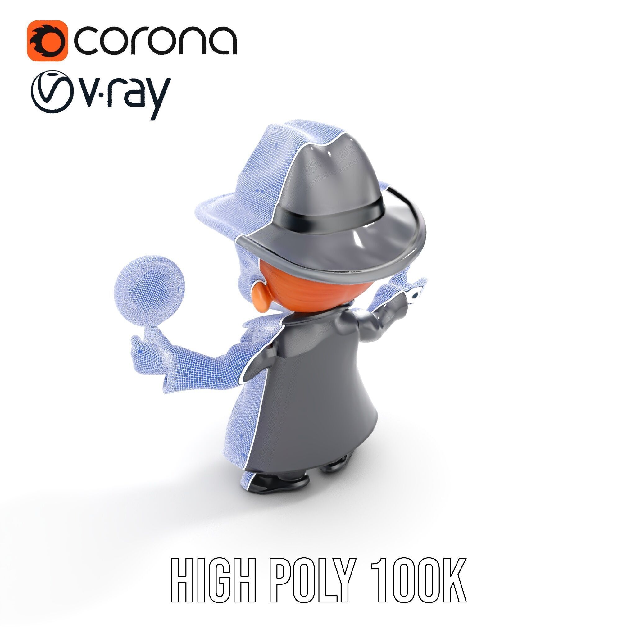 Detective Boy Character Model Rigged and Animated Low-poly 3D model_24