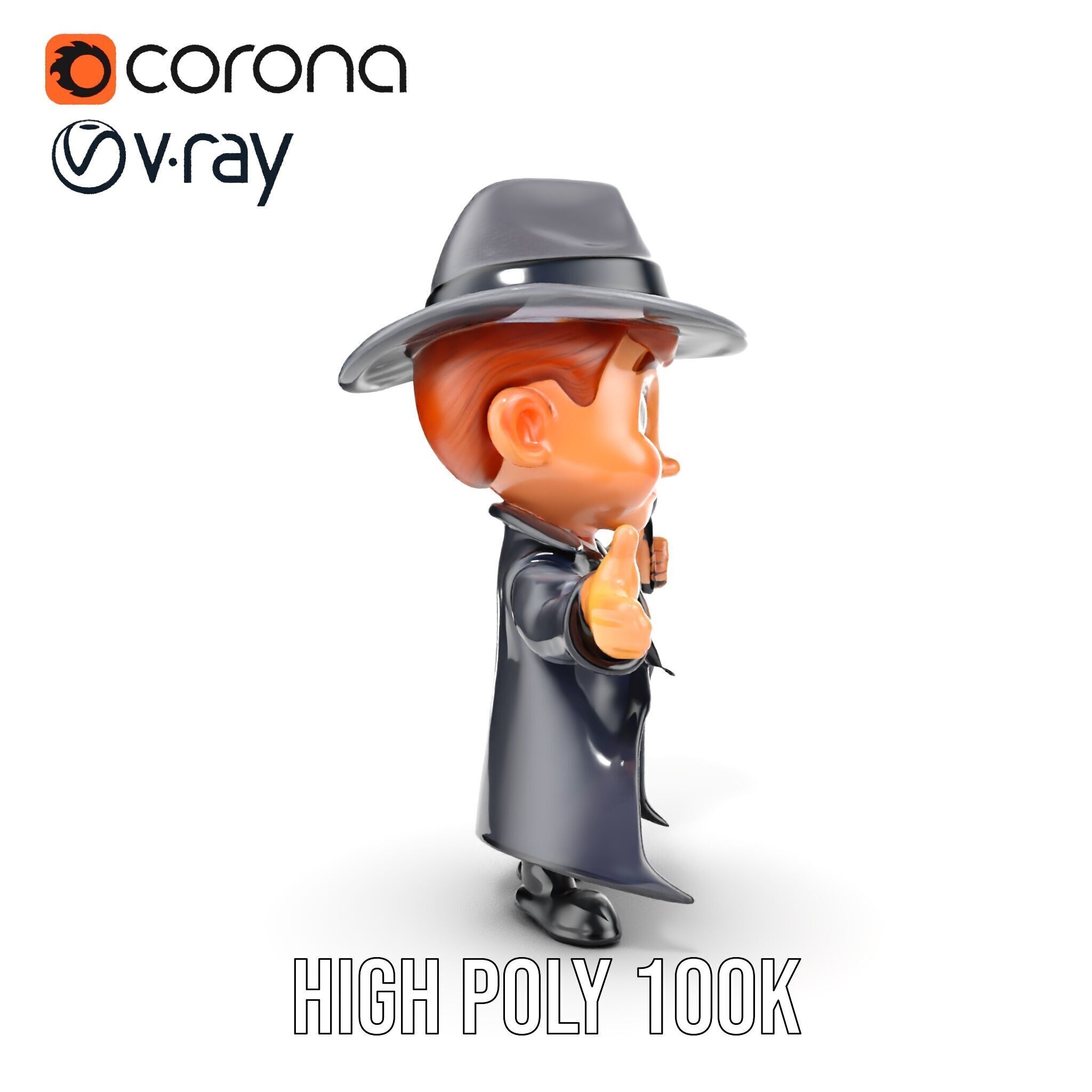 Detective Boy Character Model Rigged and Animated Low-poly 3D model_37