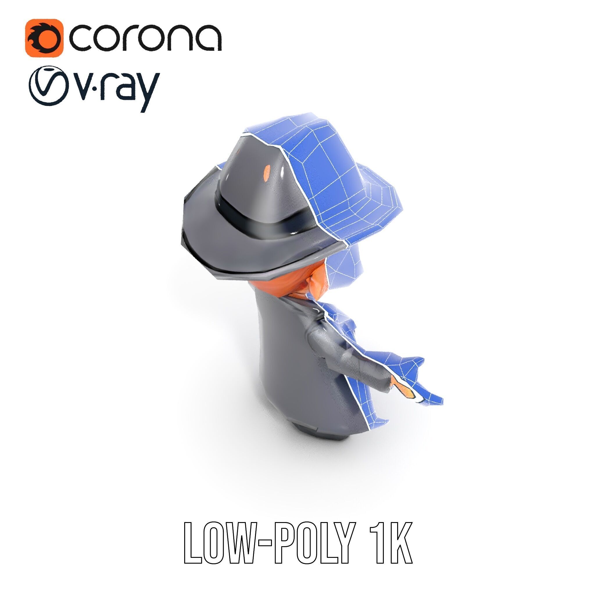 Detective Boy Character Model Rigged and Animated Low-poly 3D model_28