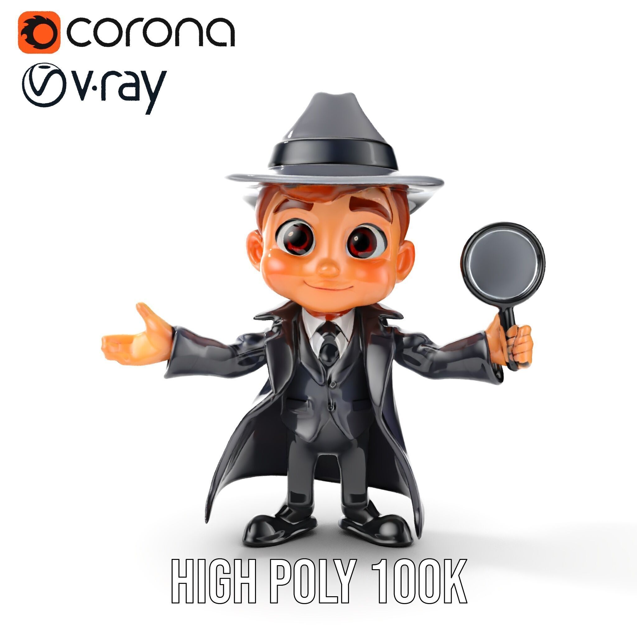 Detective Boy Character Model Rigged and Animated Low-poly 3D model_35