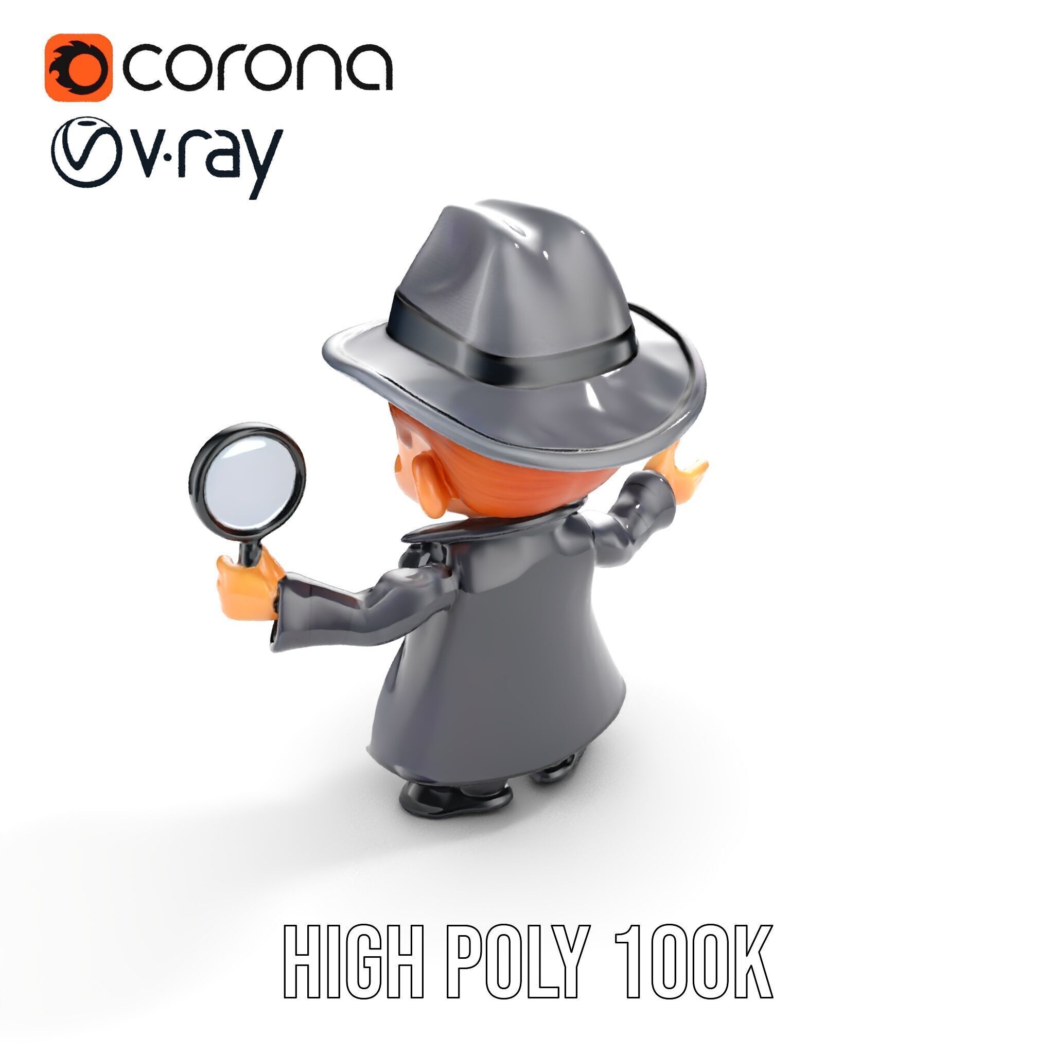 Detective Boy Character Model Rigged and Animated Low-poly 3D model_19