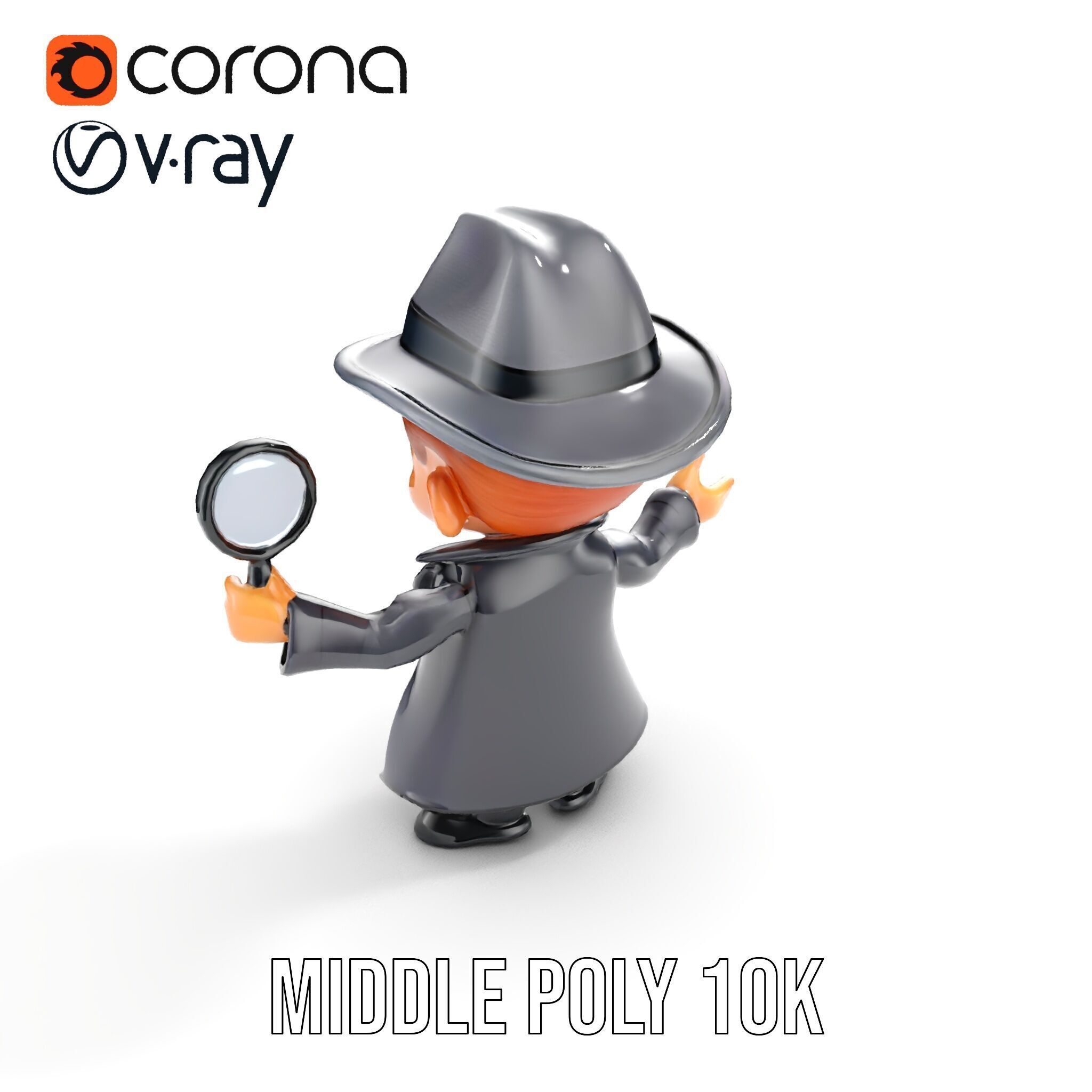 Detective Boy Character Model Rigged and Animated Low-poly 3D model_12