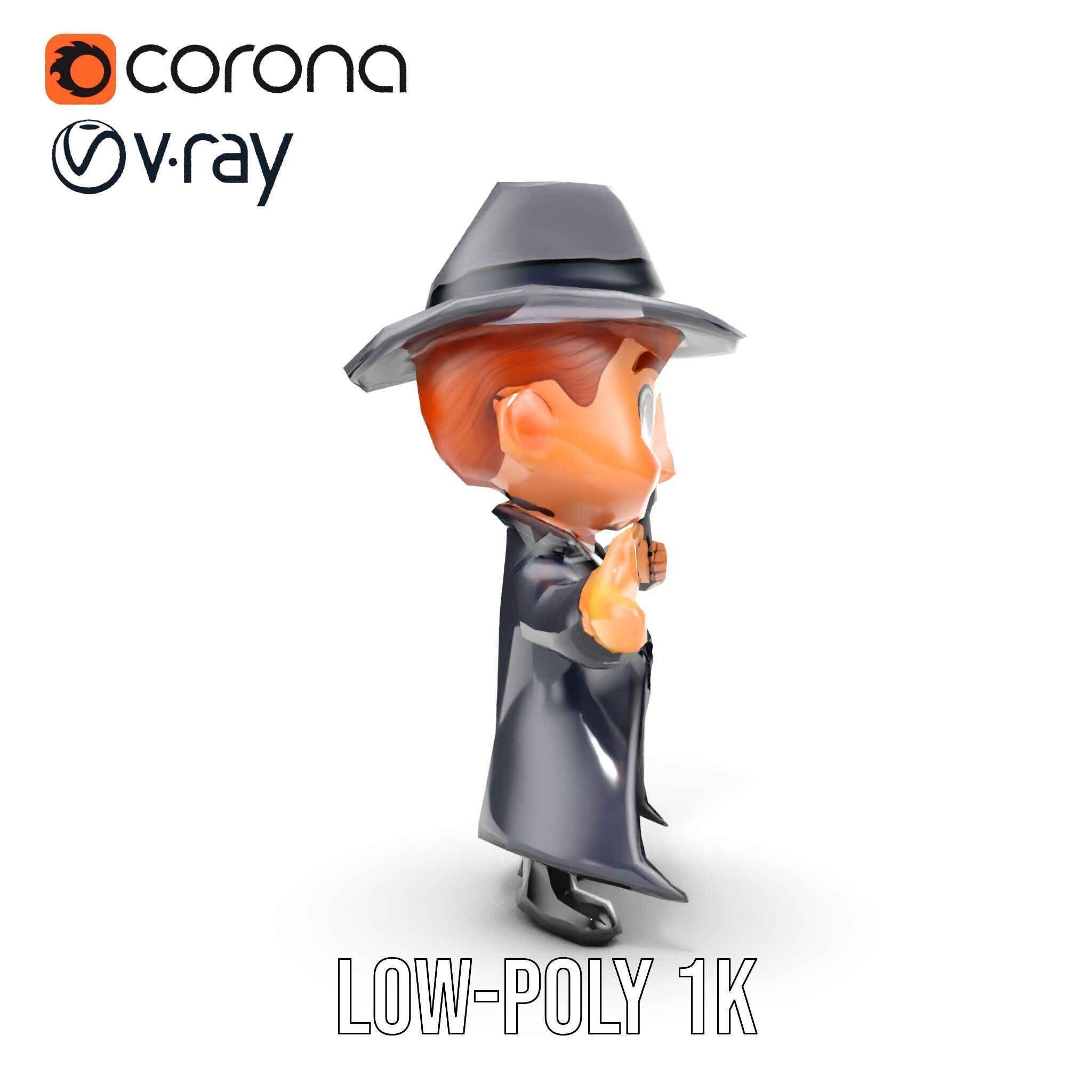 Detective Boy Character Model Rigged and Animated Low-poly 3D model_18