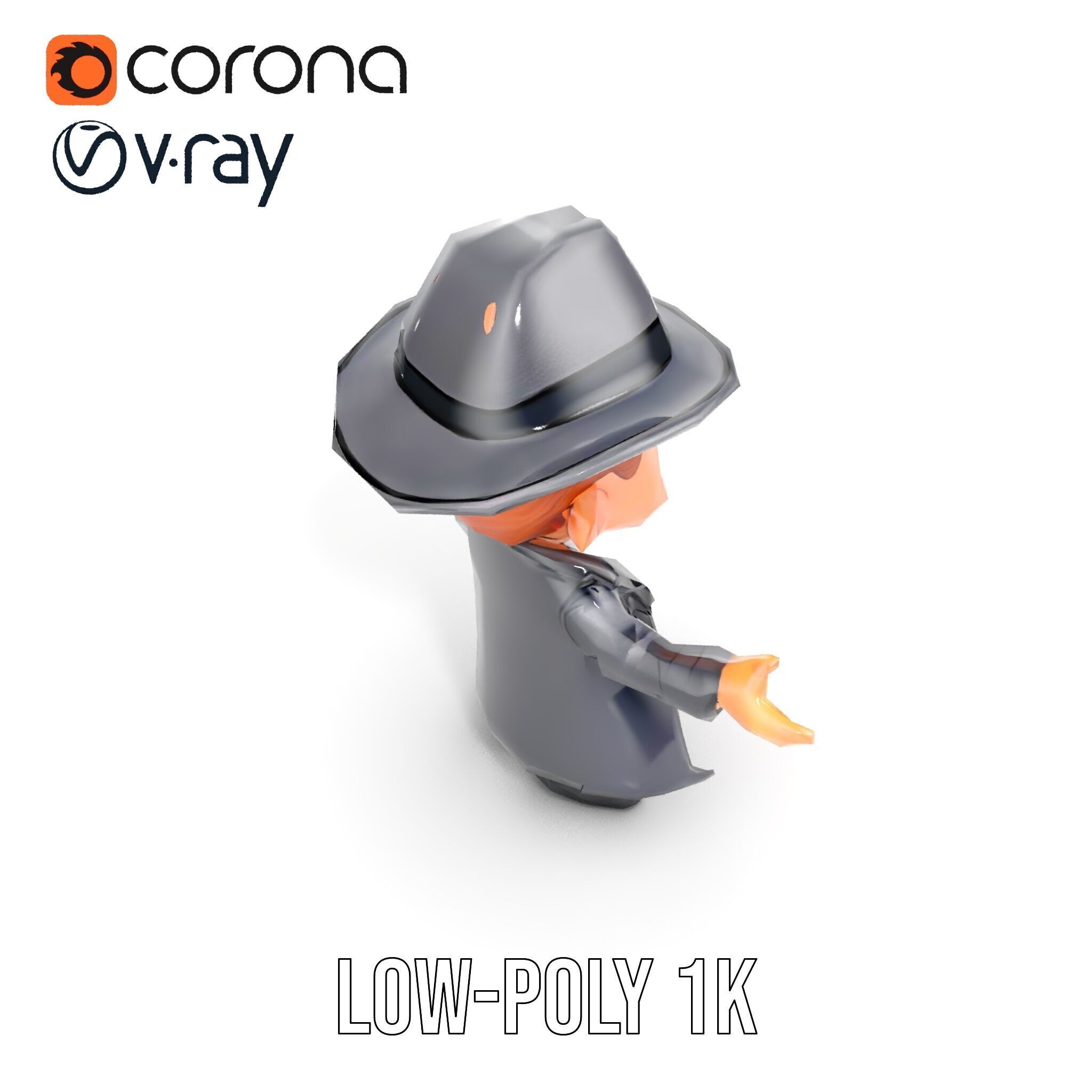 Detective Boy Character Model Rigged and Animated Low-poly 3D model_13