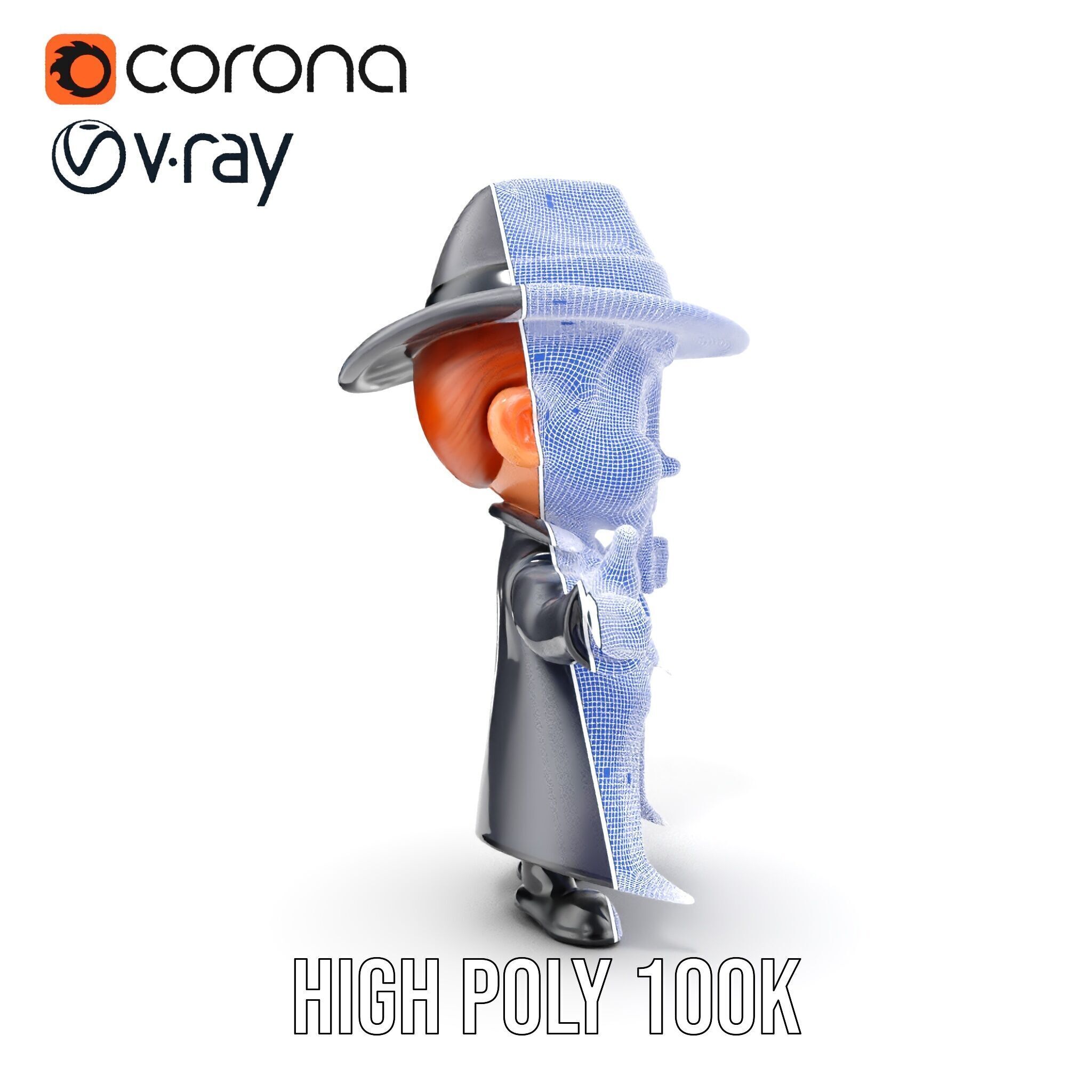 Detective Boy Character Model Rigged and Animated Low-poly 3D model_40