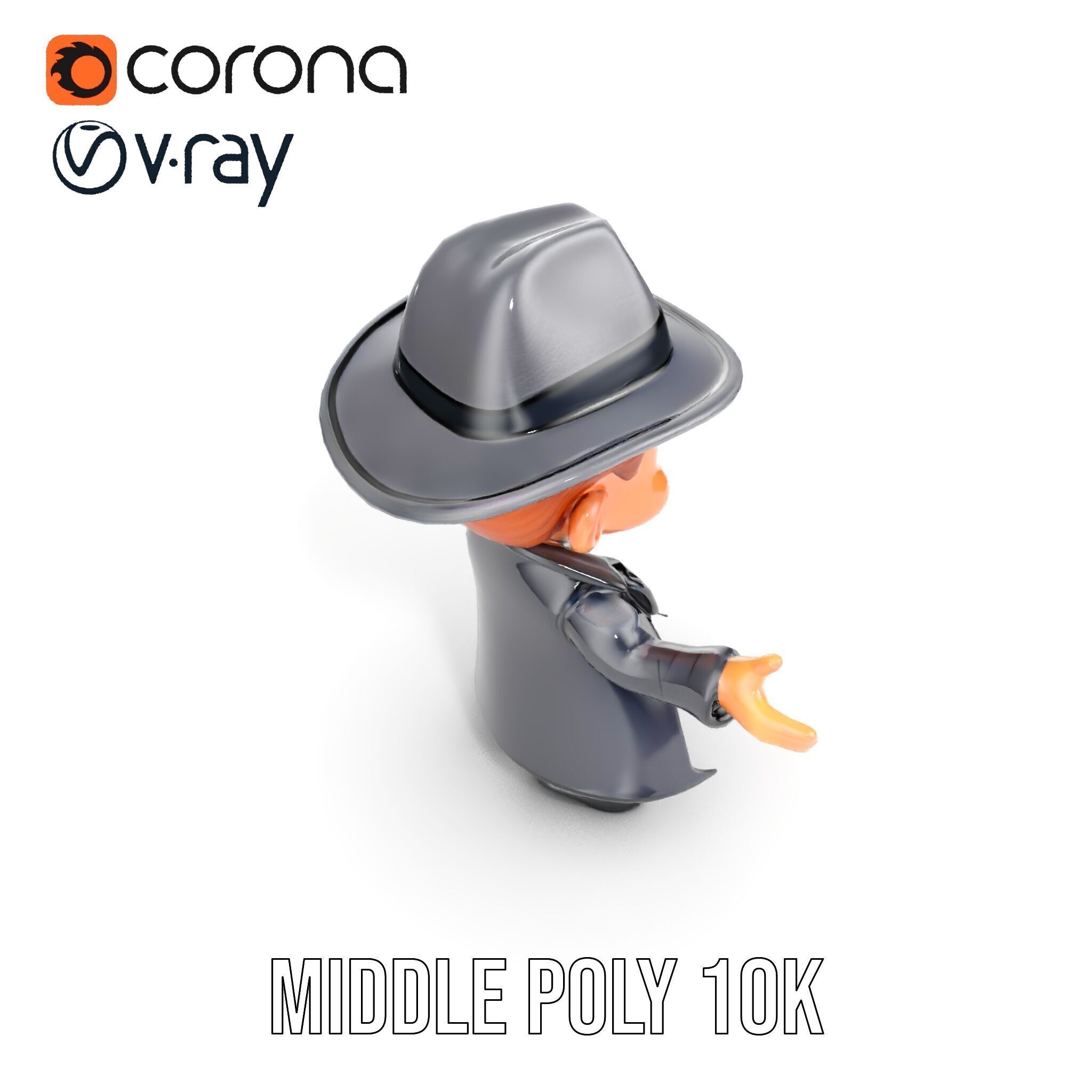 Detective Boy Character Model Rigged and Animated Low-poly 3D model_22