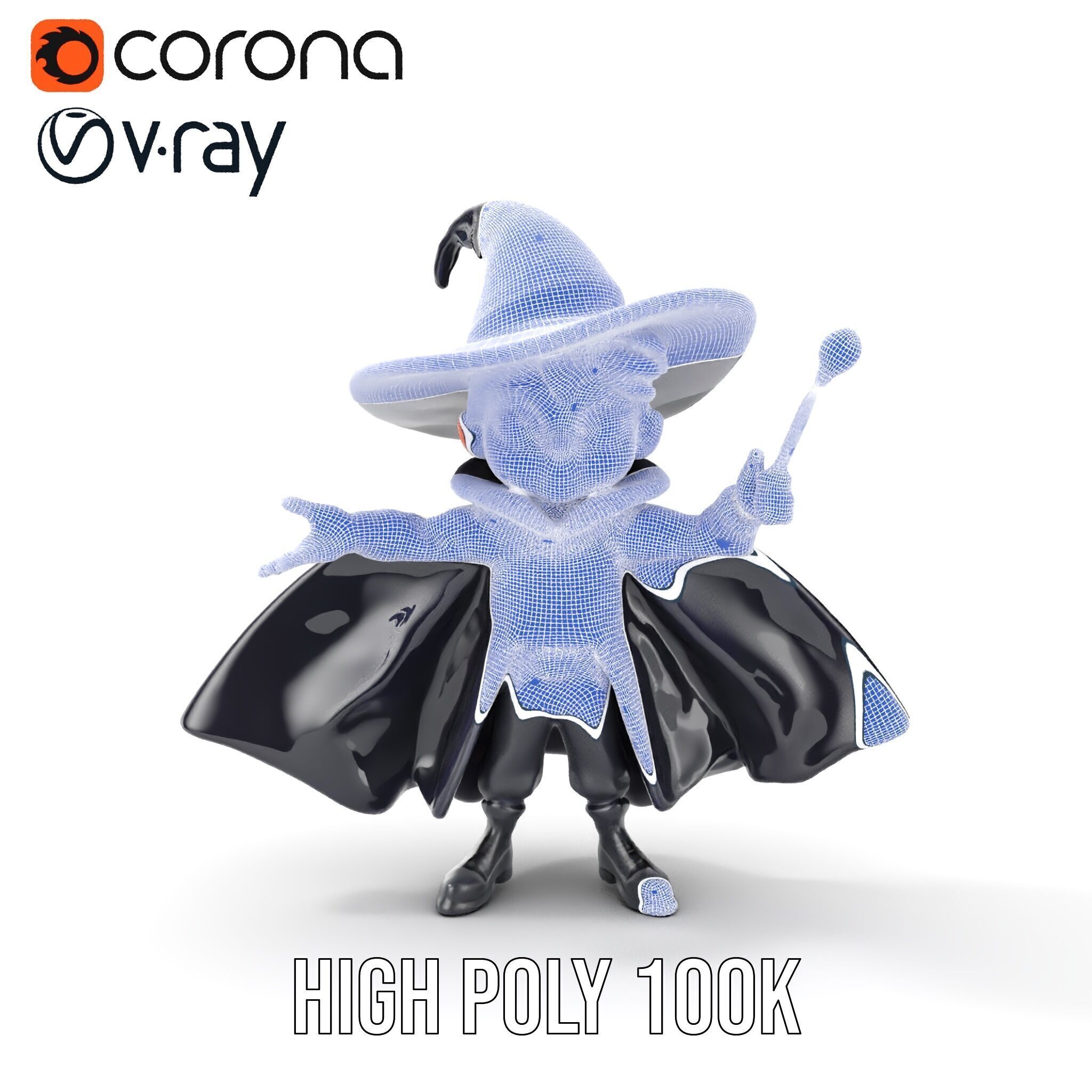 Young Wizard Character Model Rigged and Animated Low-poly 3D model_34