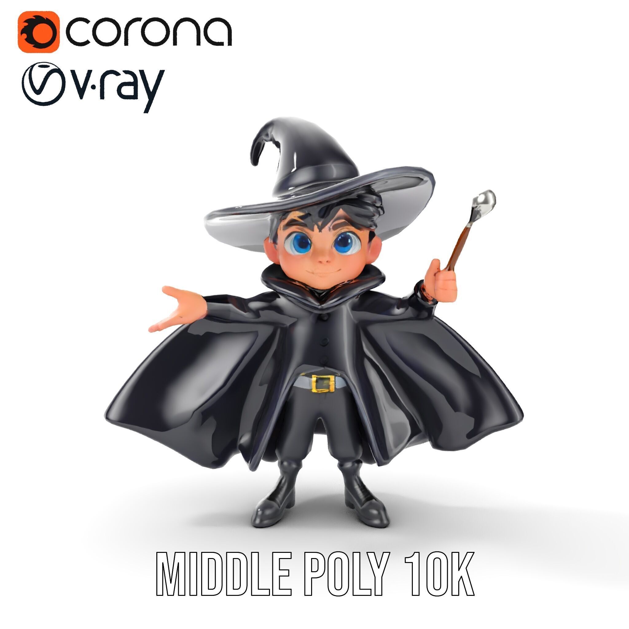 Young Wizard Character Model Rigged and Animated Low-poly 3D model_13