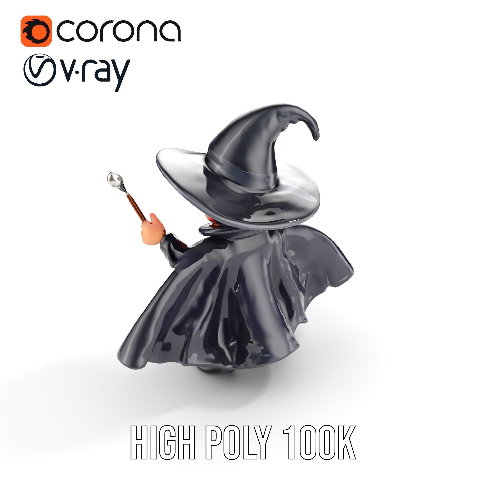 Young Wizard Character Model Rigged and Animated Low-poly 3D model_25