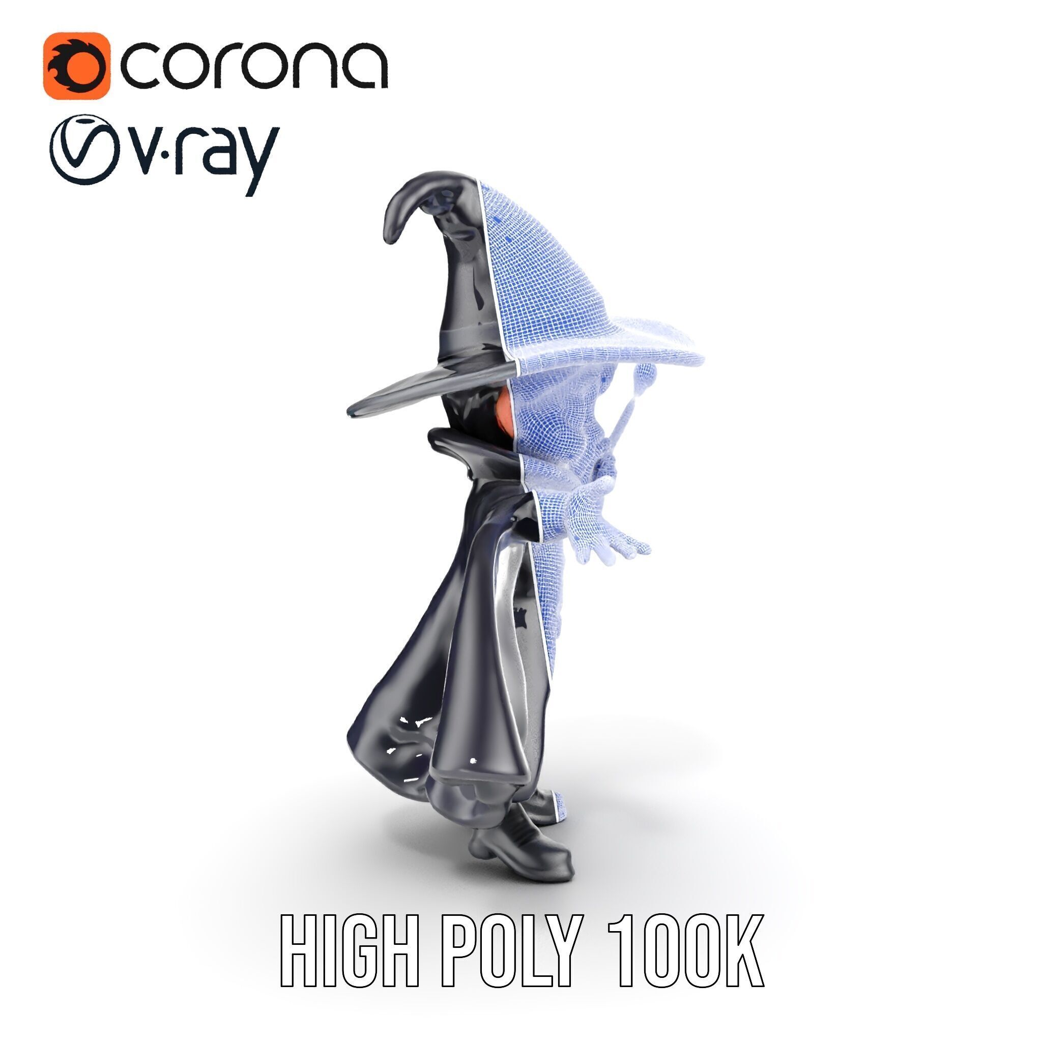 Young Wizard Character Model Rigged and Animated Low-poly 3D model_39