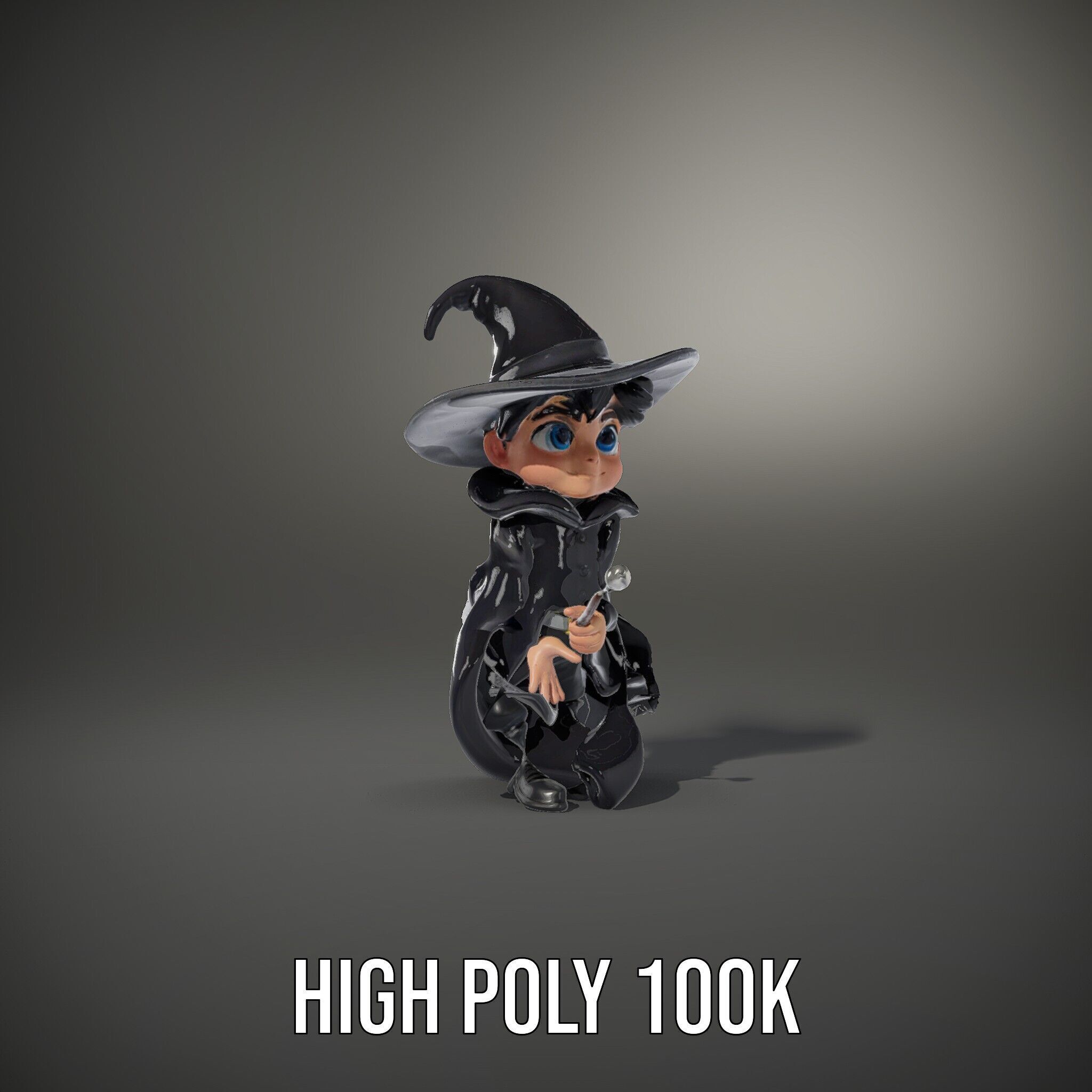 Young Wizard Character Model Rigged and Animated Low-poly 3D model_12