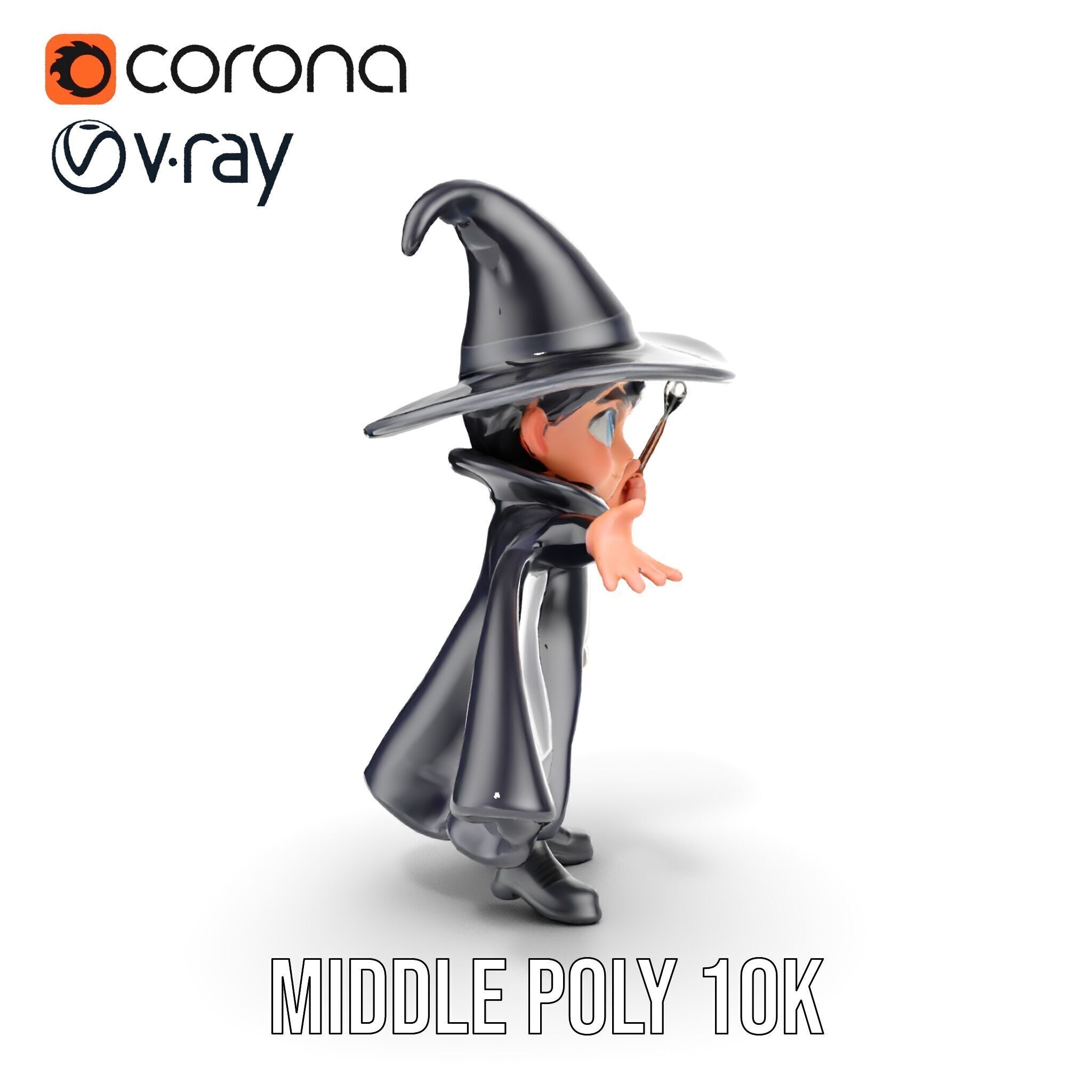 Young Wizard Character Model Rigged and Animated Low-poly 3D model_20