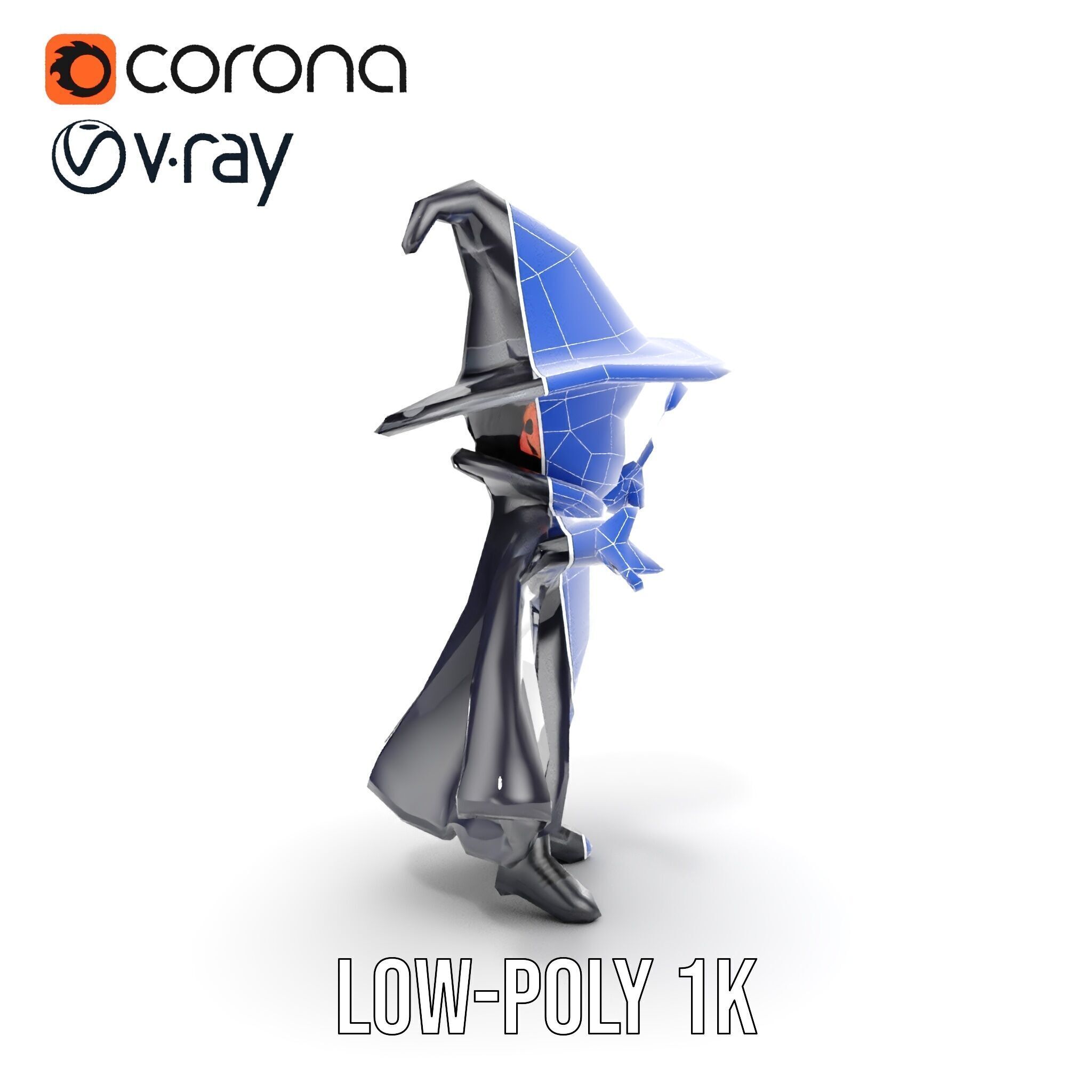 Young Wizard Character Model Rigged and Animated Low-poly 3D model_30