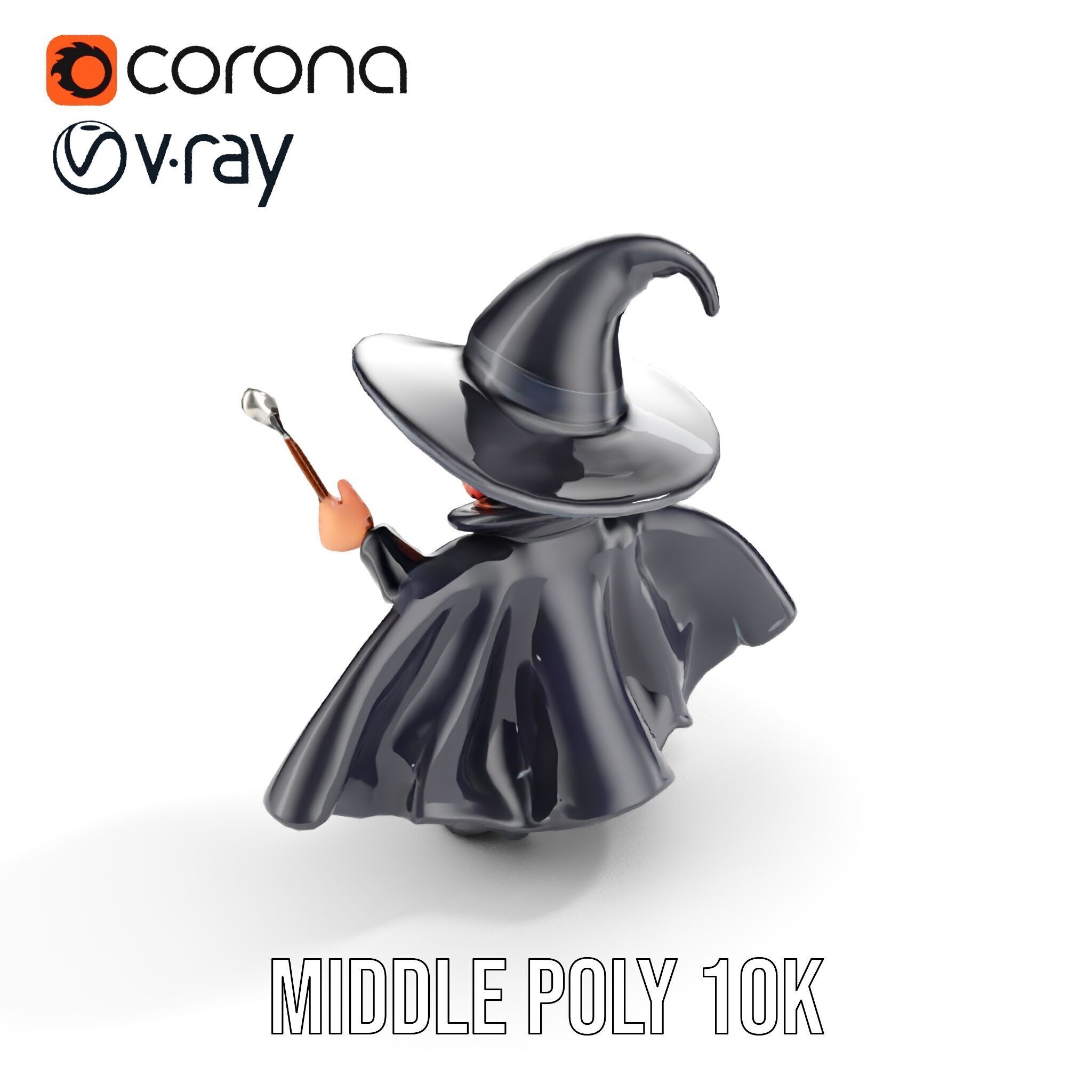 Young Wizard Character Model Rigged and Animated Low-poly 3D model_23