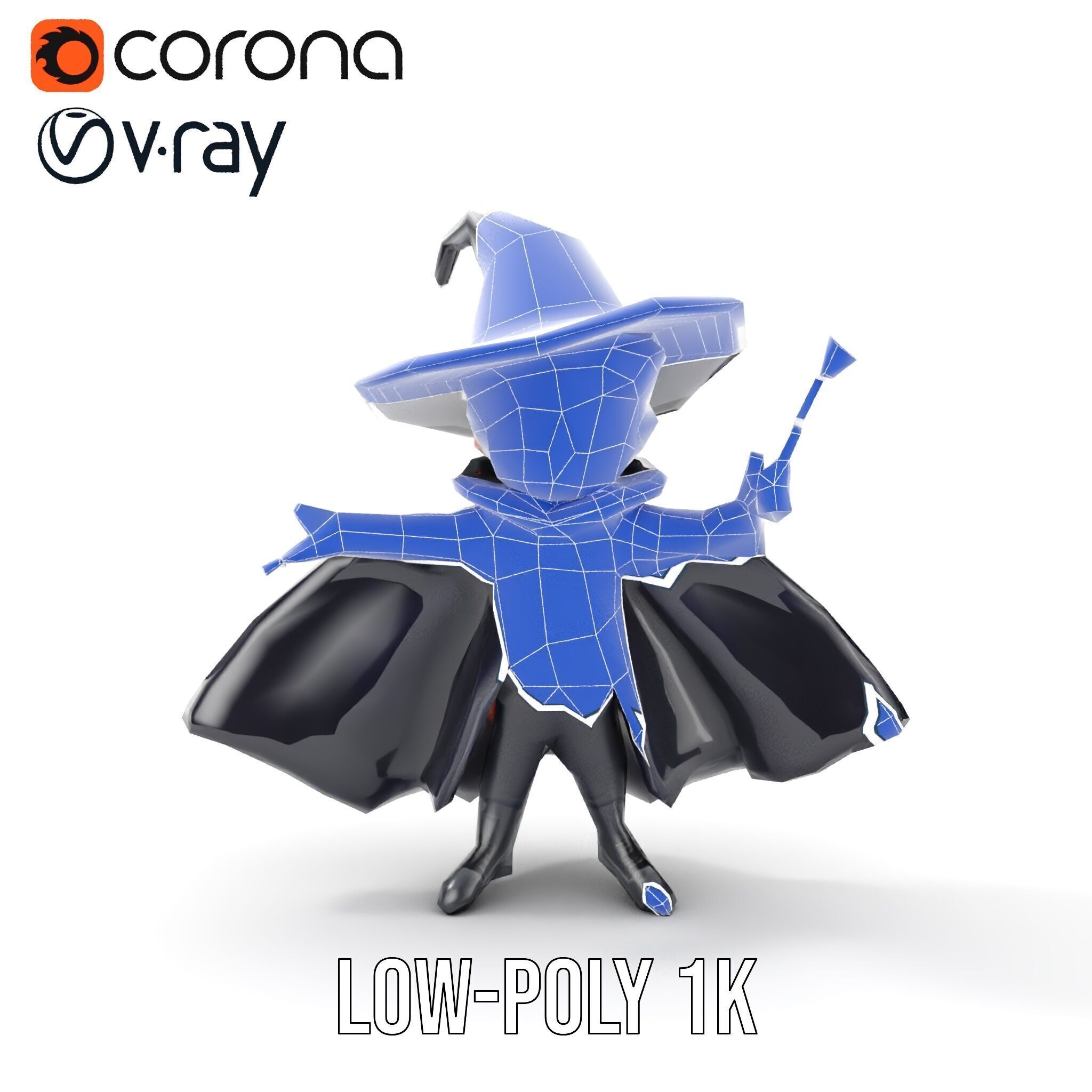 Young Wizard Character Model Rigged and Animated Low-poly 3D model_33