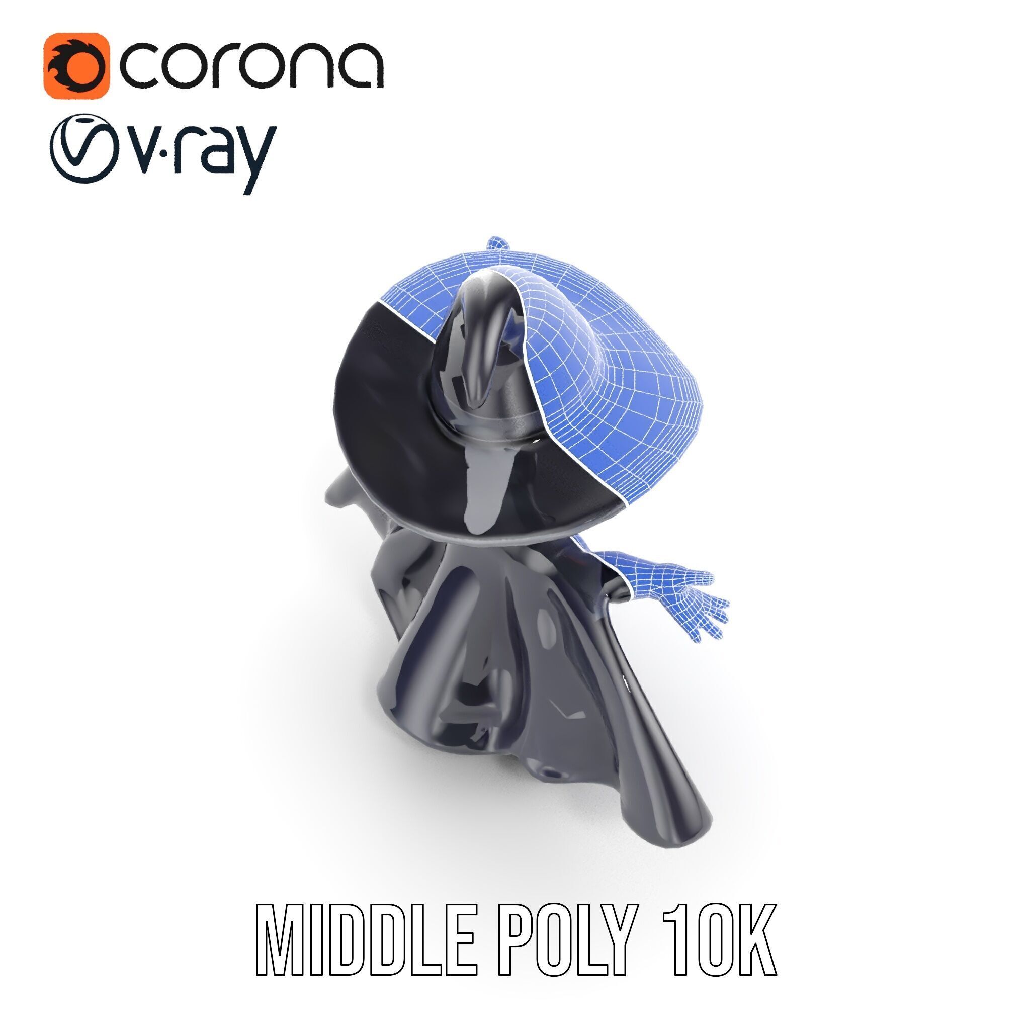 Young Wizard Character Model Rigged and Animated Low-poly 3D model_29