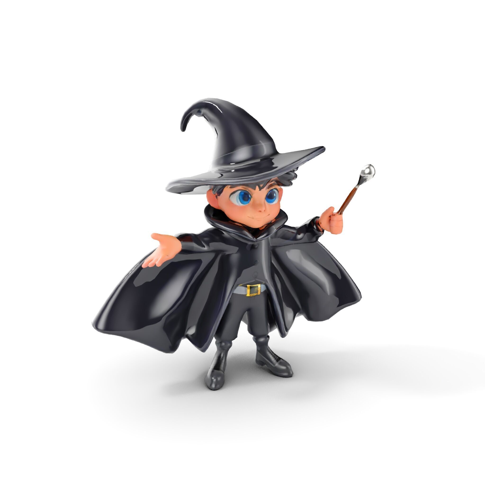 Young Wizard Character Model Rigged and Animated Low-poly 3D model_16