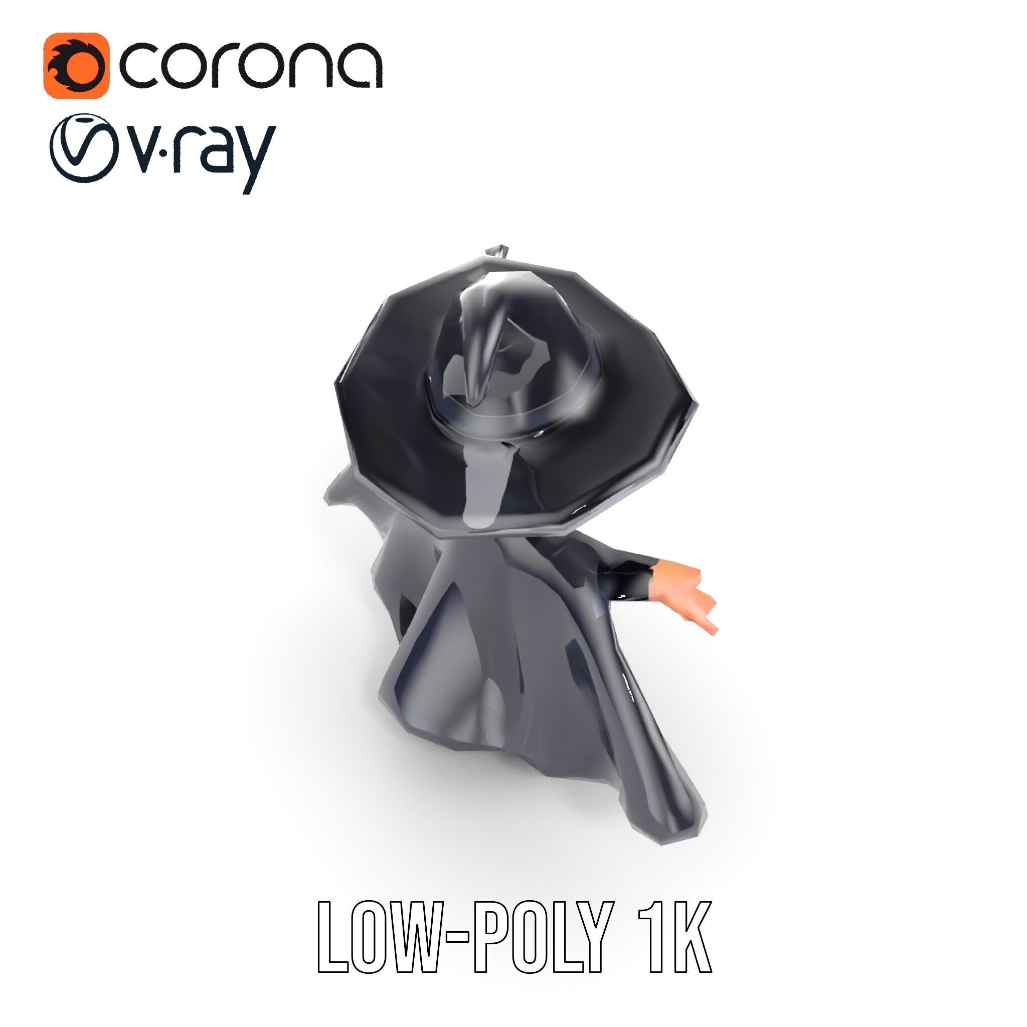 Young Wizard Character Model Rigged and Animated Low-poly 3D model_14