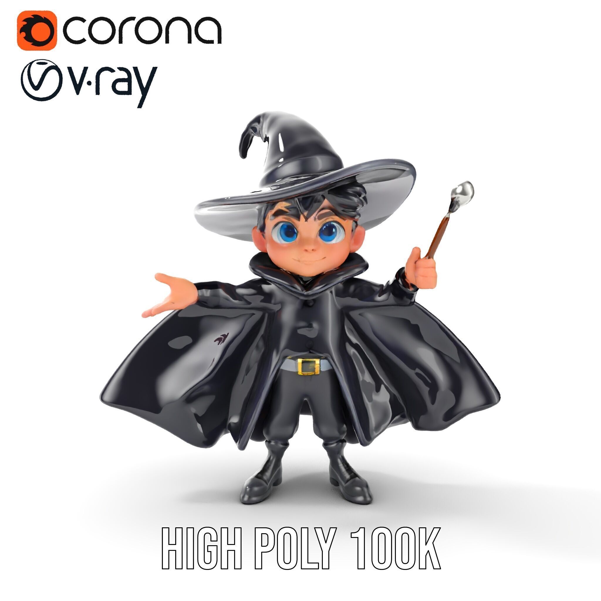 Young Wizard Character Model Rigged and Animated Low-poly 3D model_22