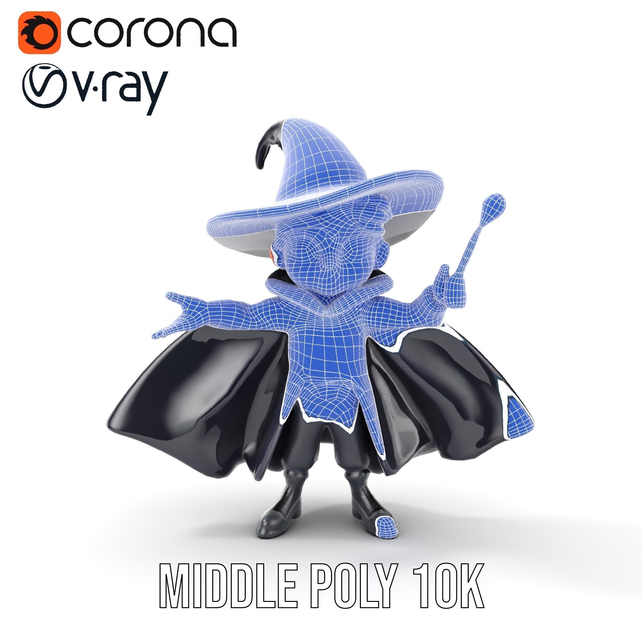 Young Wizard Character Model Rigged and Animated Low-poly 3D model_35