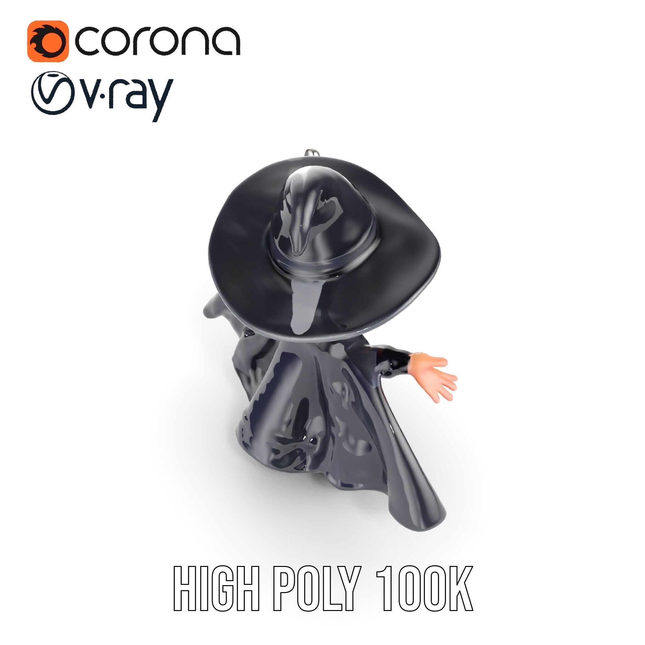 Young Wizard Character Model Rigged and Animated Low-poly 3D model_28