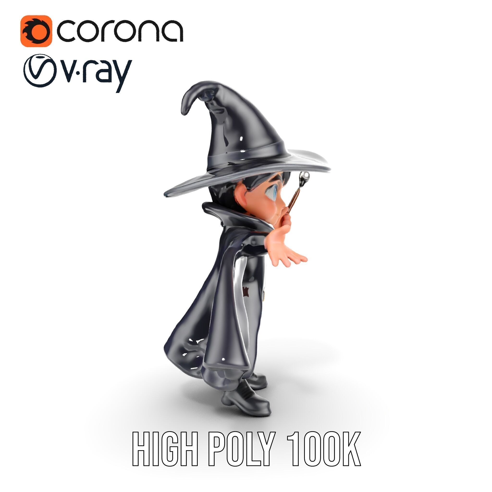 Young Wizard Character Model Rigged and Animated Low-poly 3D model_41