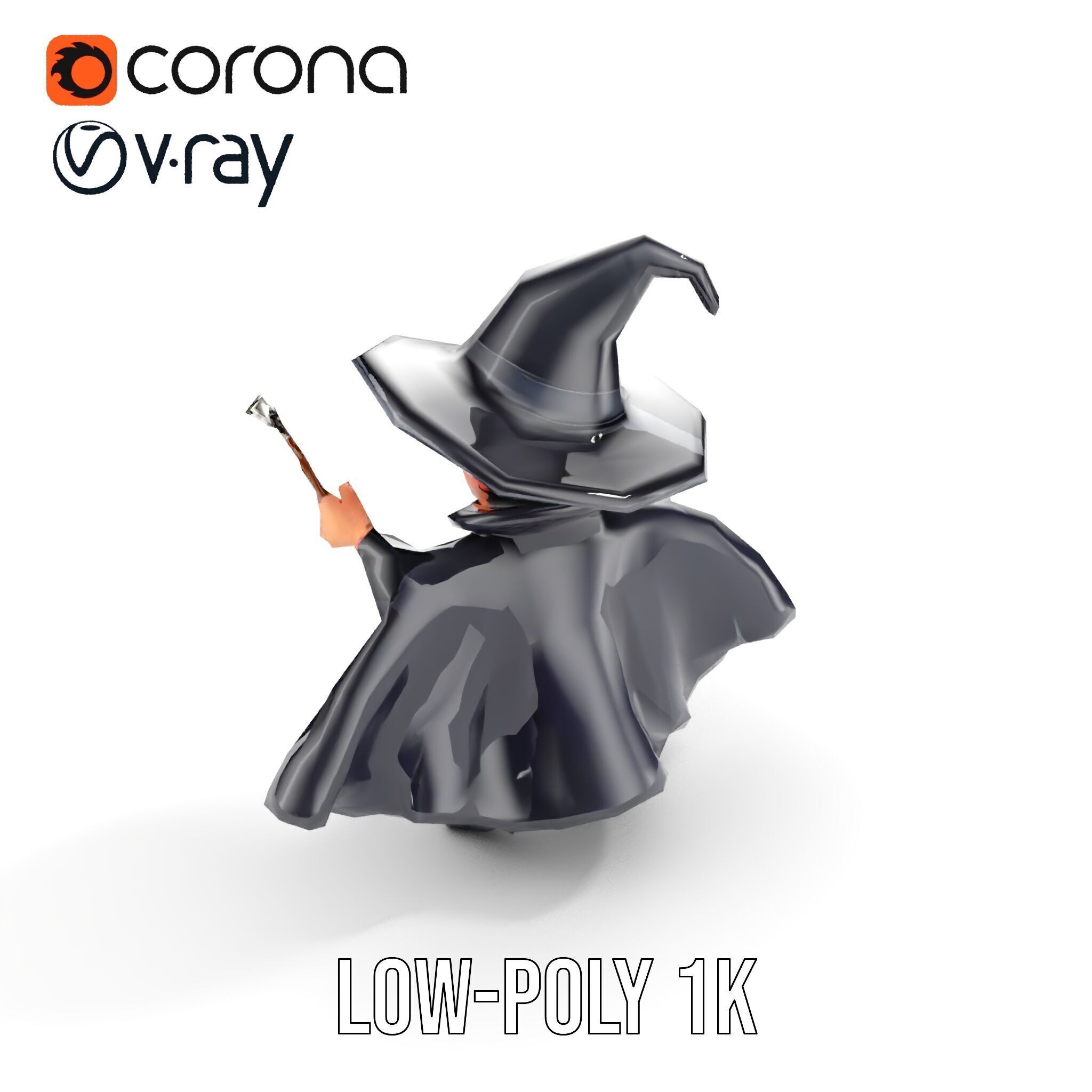 Young Wizard Character Model Rigged and Animated Low-poly 3D model_8