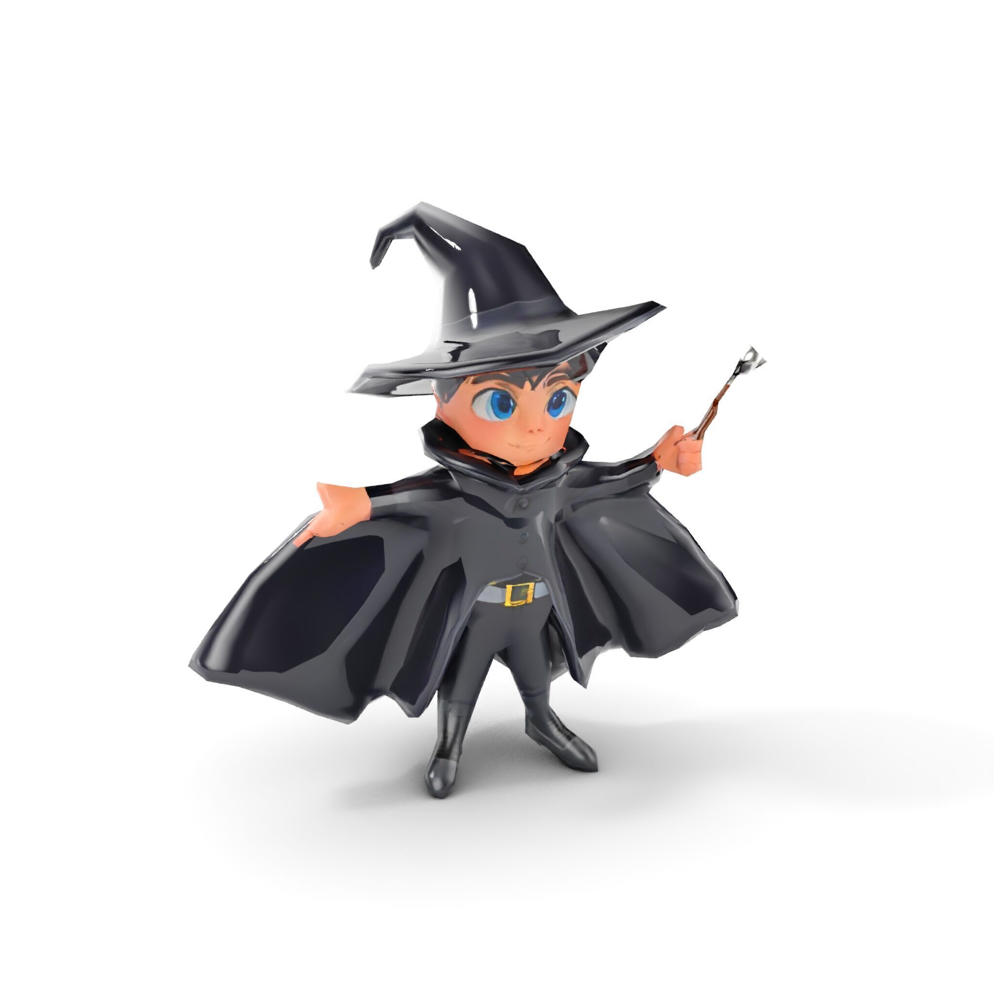 Young Wizard Character Model Rigged and Animated Low-poly 3D model_11
