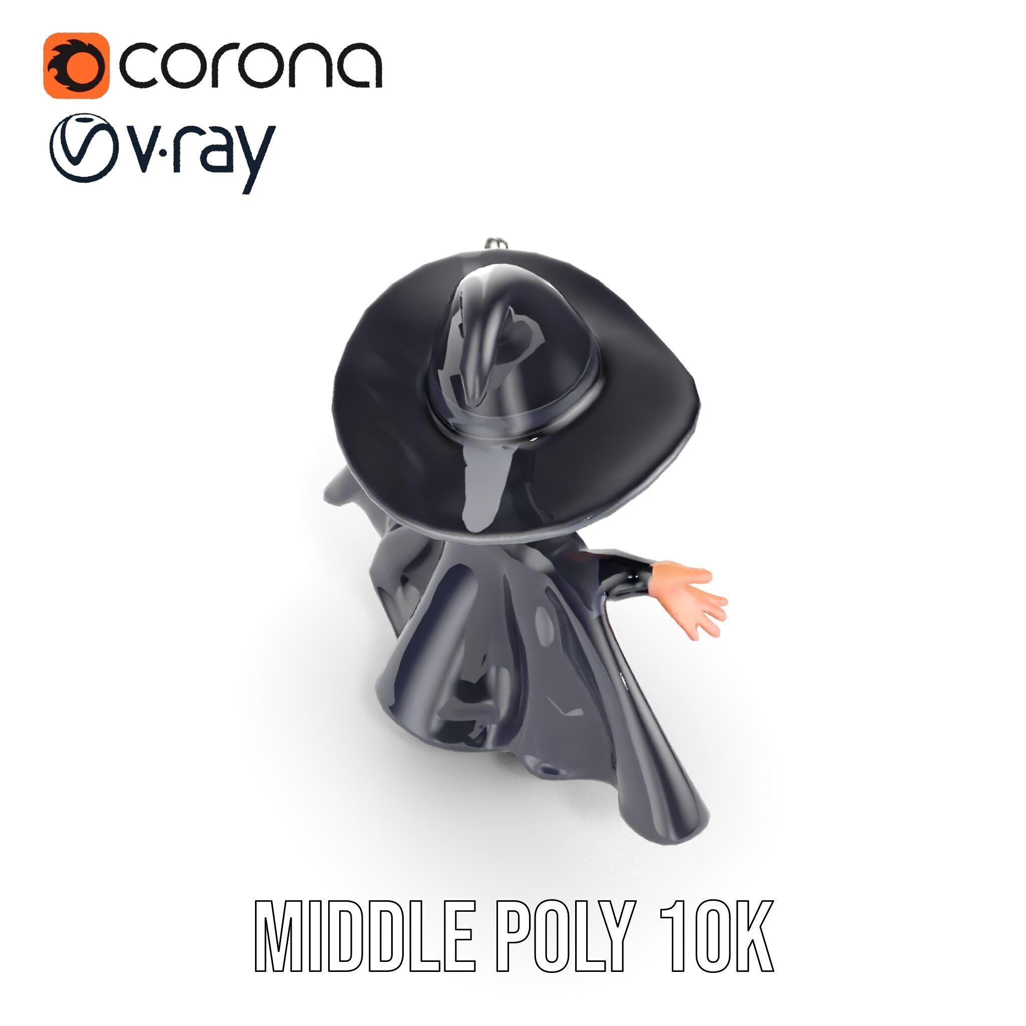 Young Wizard Character Model Rigged and Animated Low-poly 3D model_18