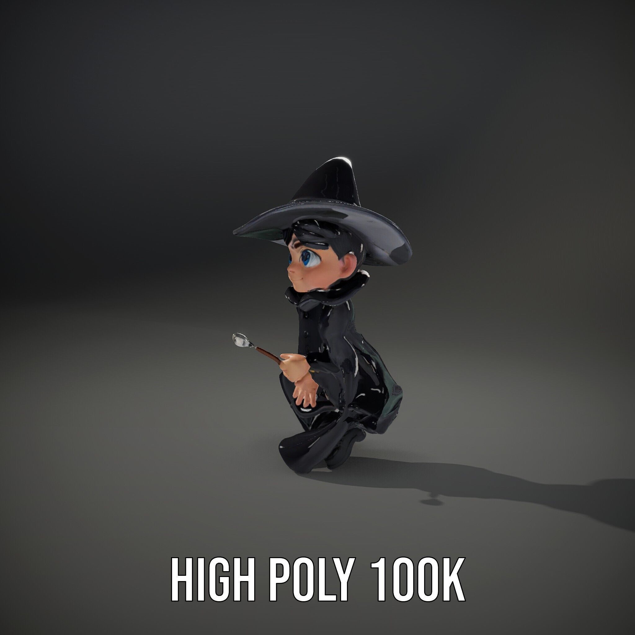 Young Wizard Character Model Rigged and Animated Low-poly 3D model_9