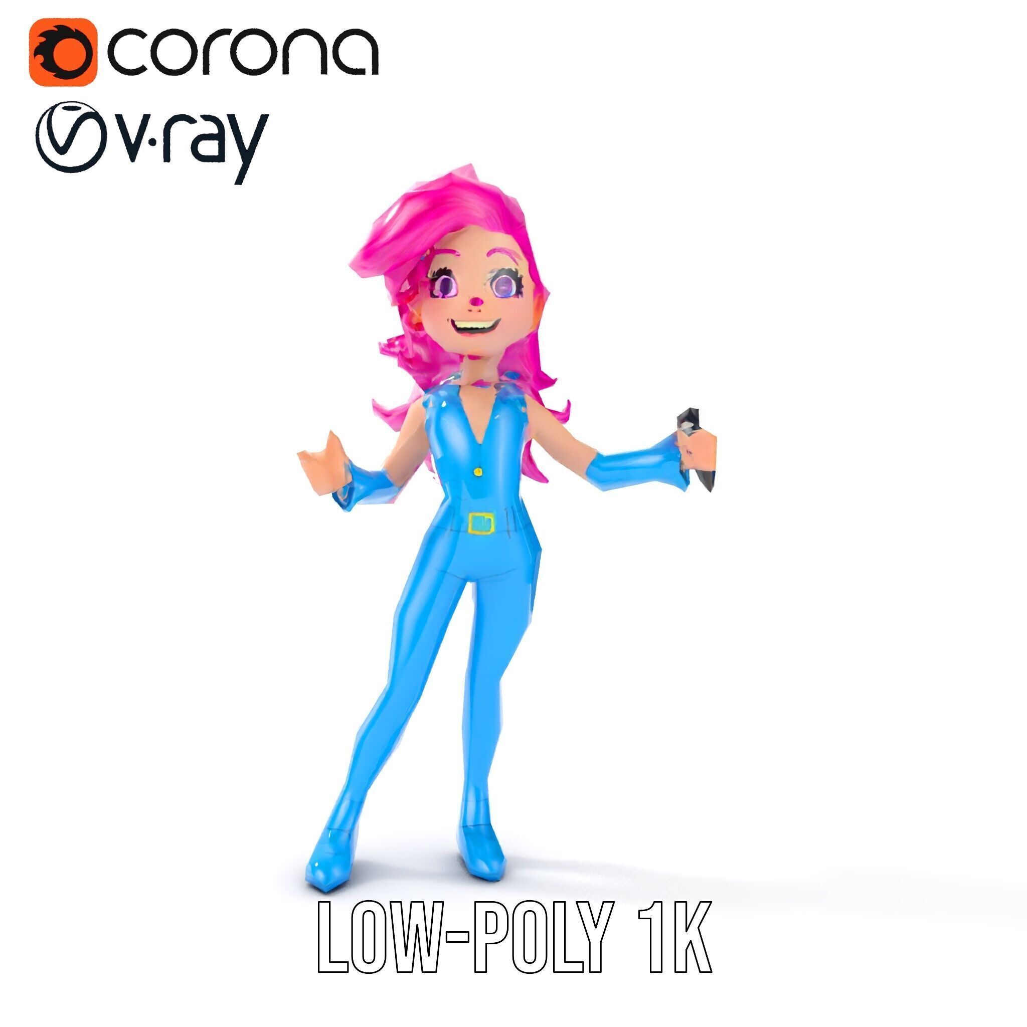 Animated Pop Star Character Model Rigged and Animated Low-poly 3D model_13