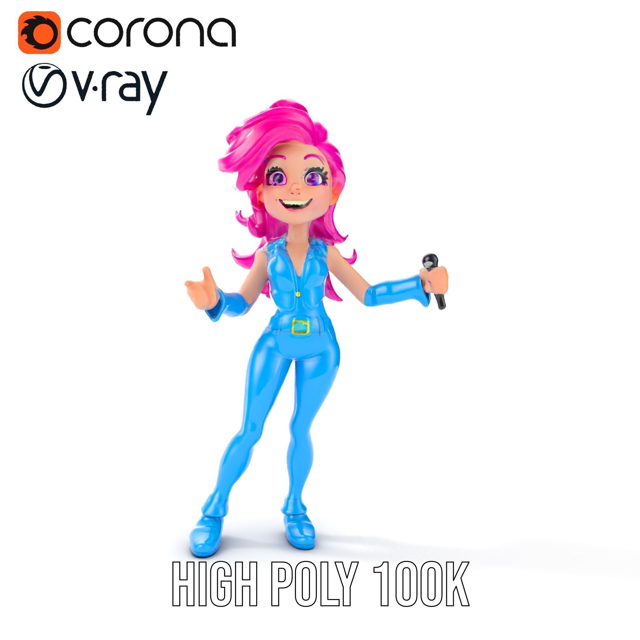 Animated Pop Star Character Model Rigged and Animated Low-poly 3D model_24