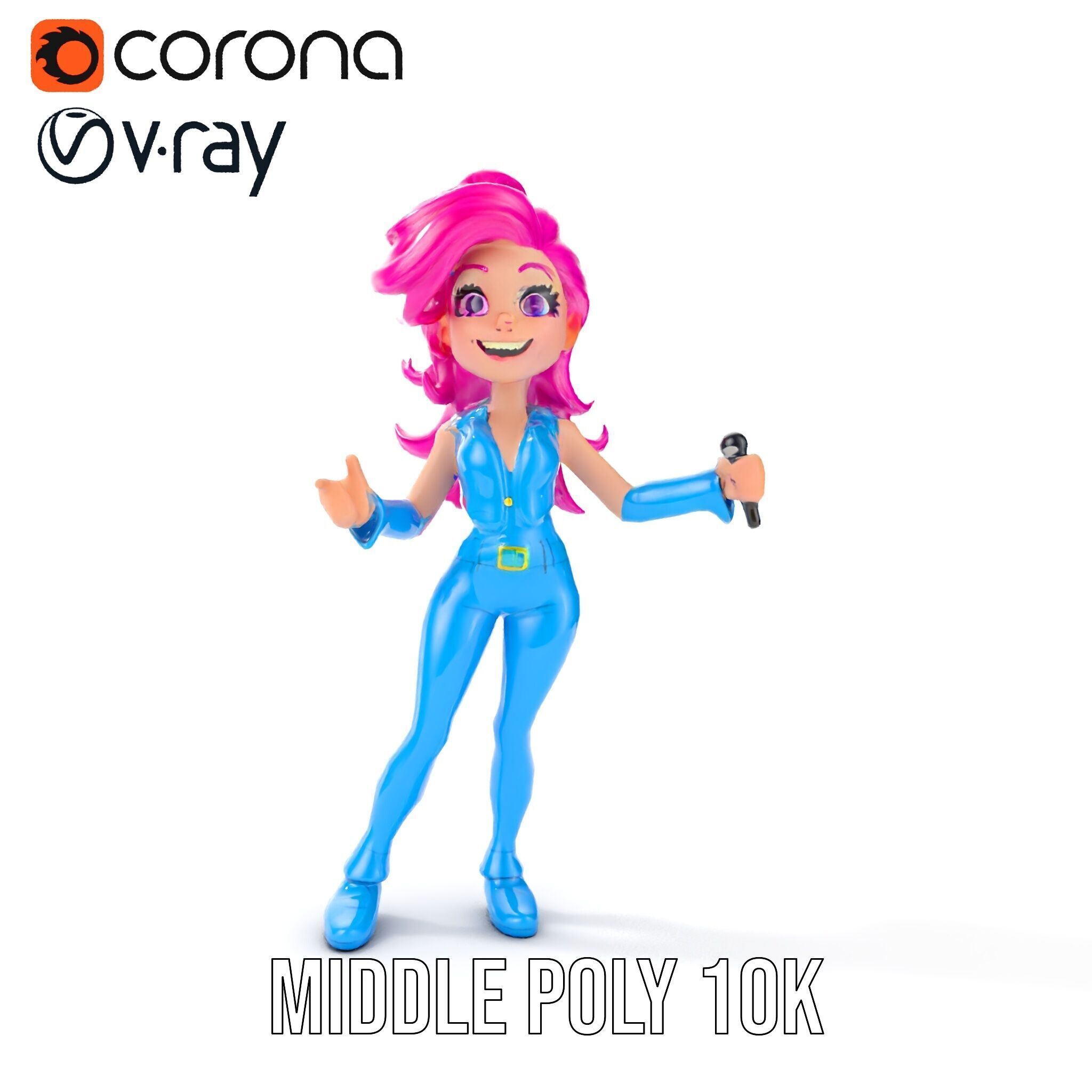 Animated Pop Star Character Model Rigged and Animated Low-poly 3D model_15