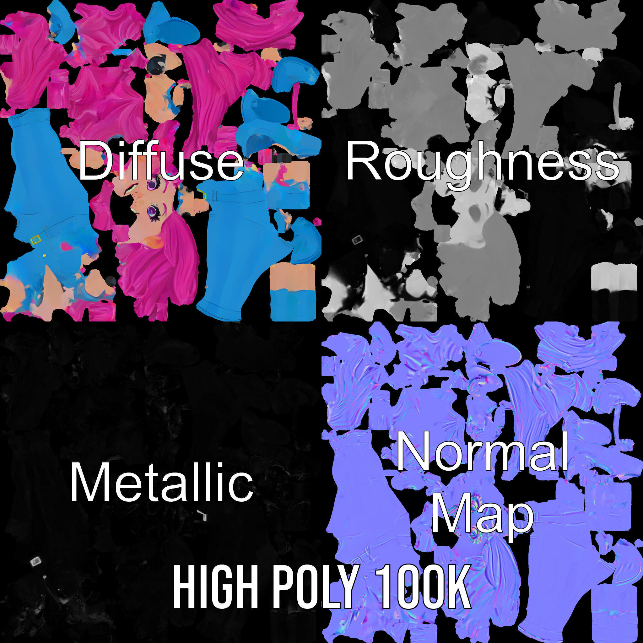 Animated Pop Star Character Model Rigged and Animated Low-poly 3D model_3