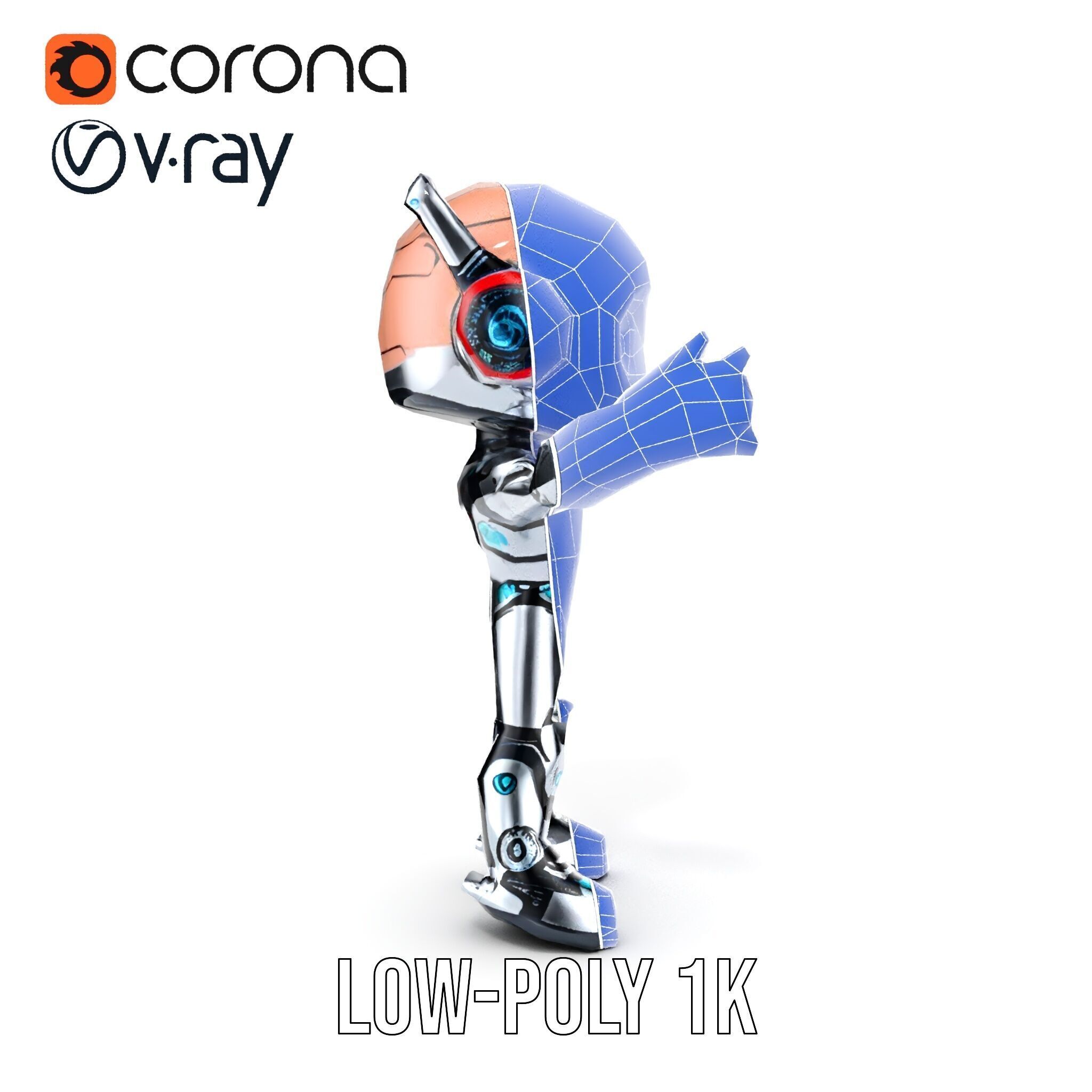 Chibi Robot Kid Rigged and Animated D Character Model Low-poly 3D model_26