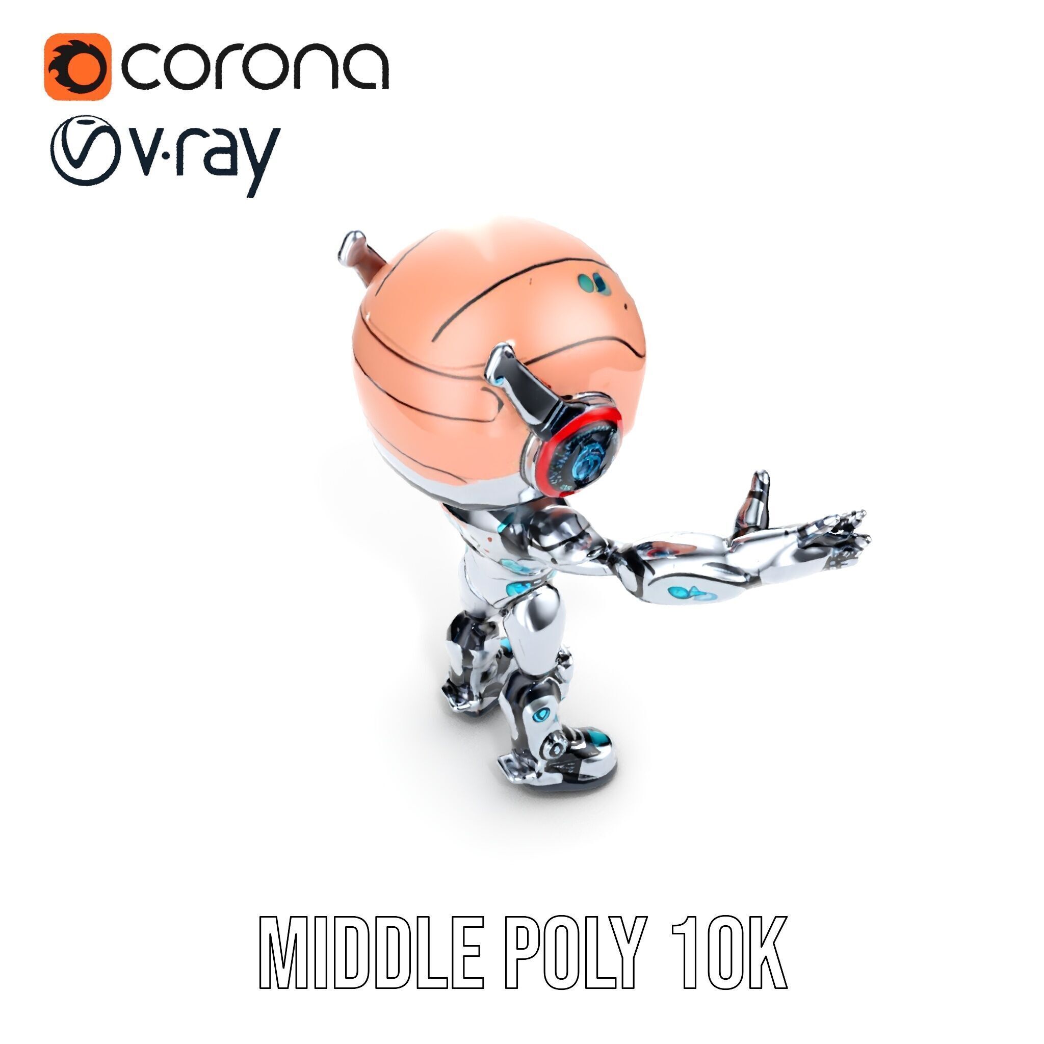 Chibi Robot Kid Rigged and Animated D Character Model Low-poly 3D model_12