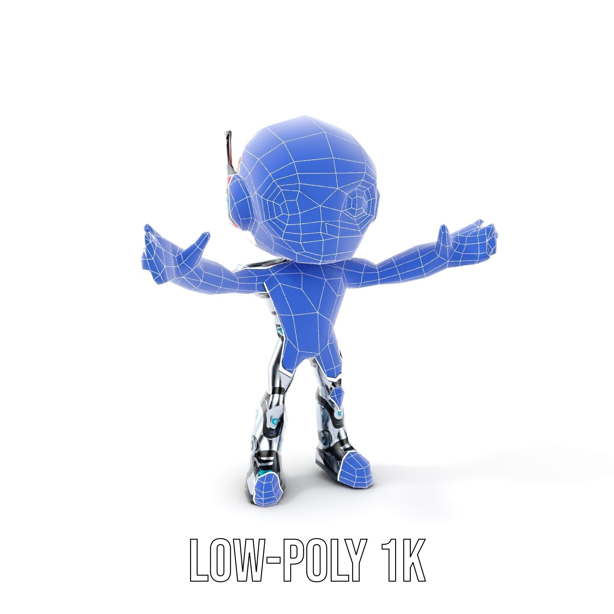 Chibi Robot Kid Rigged and Animated D Character Model Low-poly 3D model_16