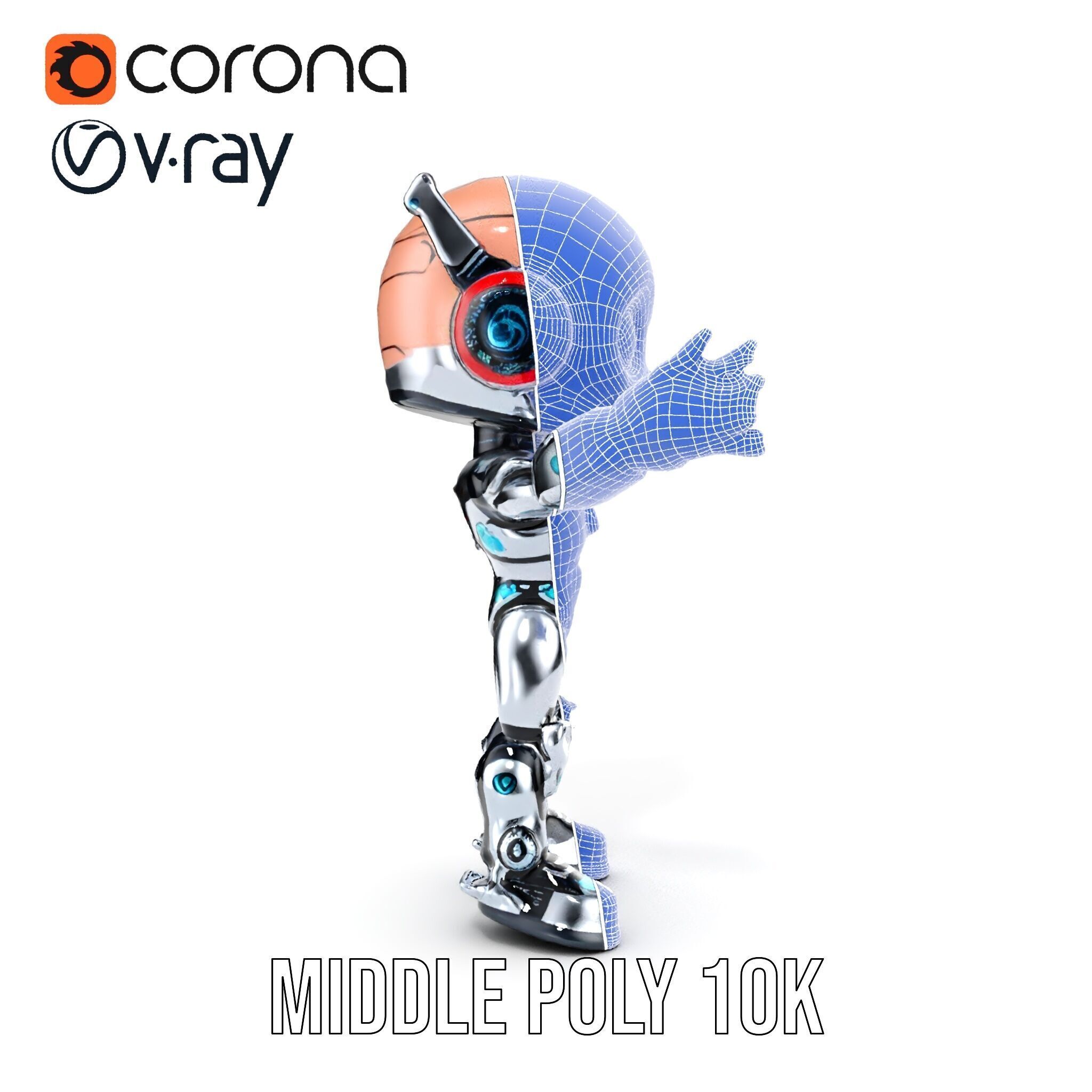 Chibi Robot Kid Rigged and Animated D Character Model Low-poly 3D model_33