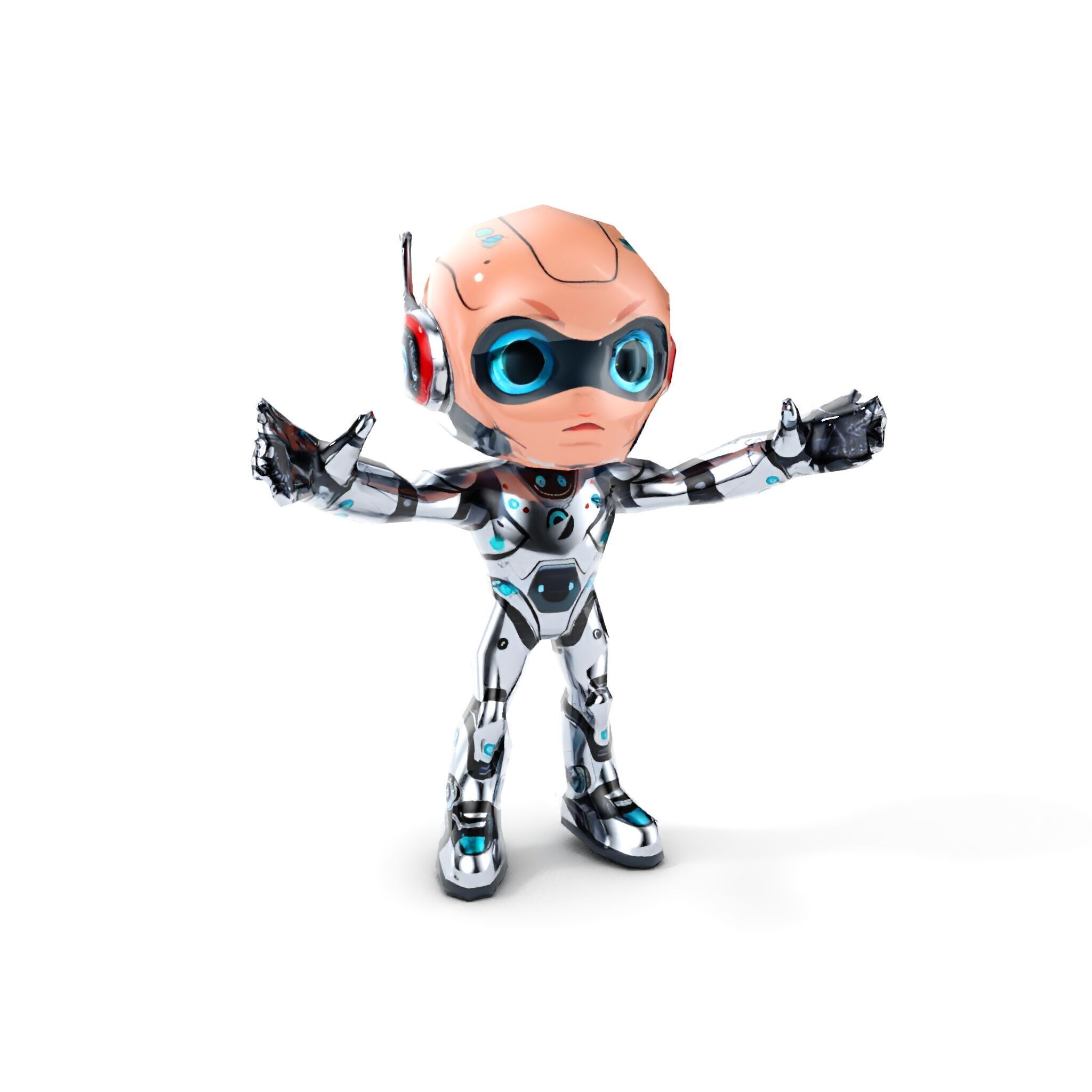 Chibi Robot Kid Rigged and Animated D Character Model Low-poly 3D model_24