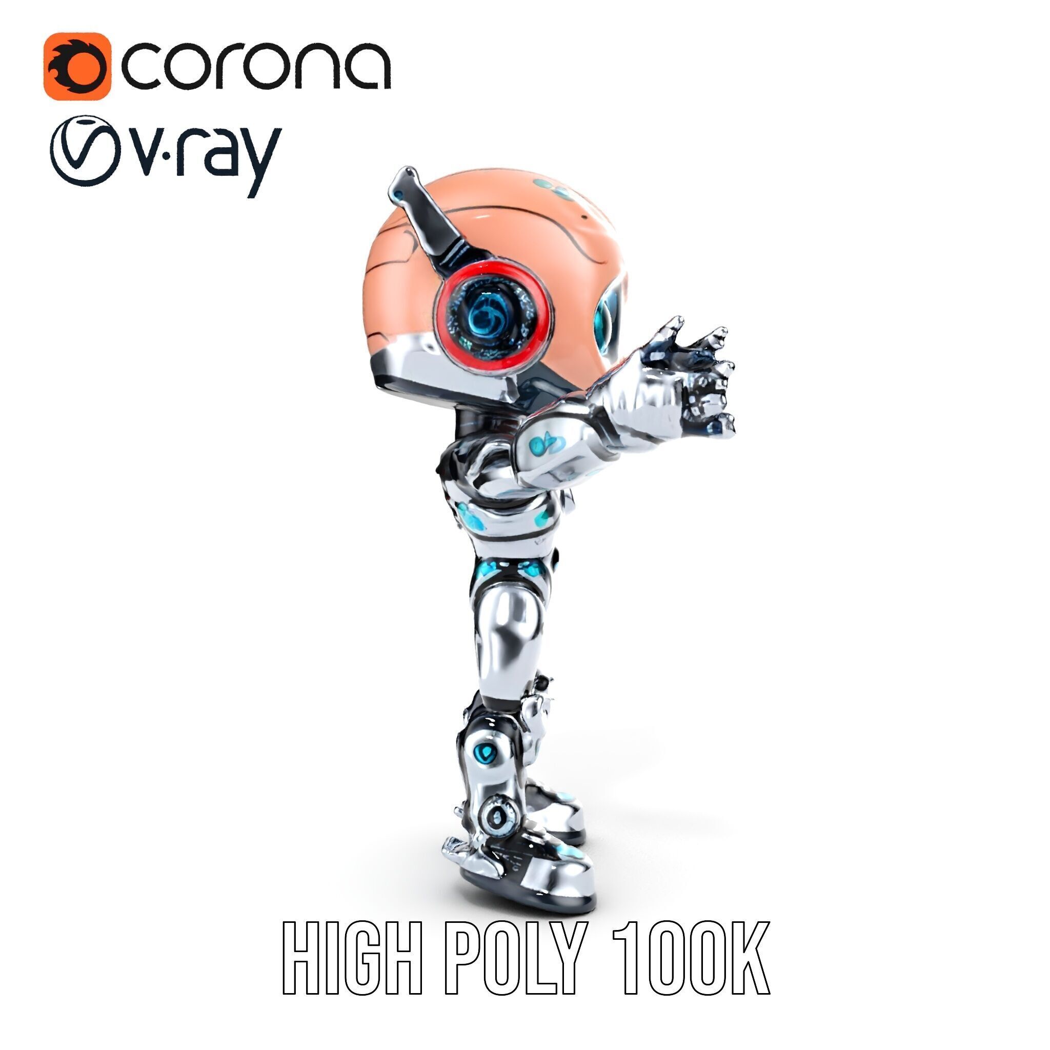 Chibi Robot Kid Rigged and Animated D Character Model Low-poly 3D model_32