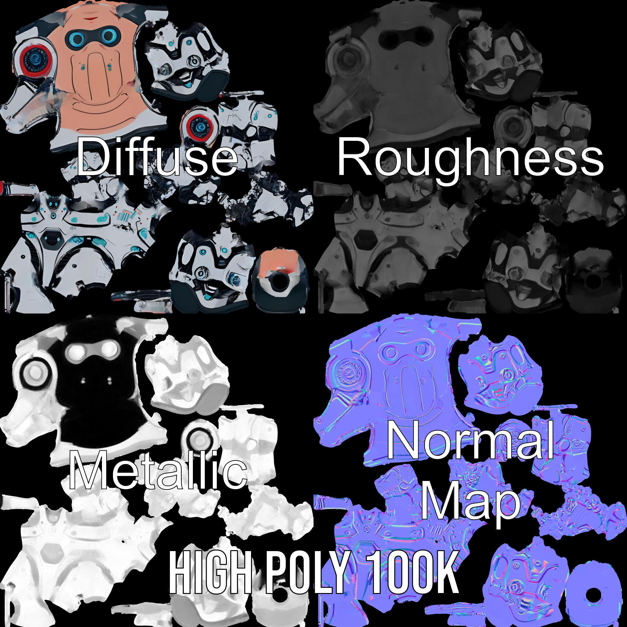 Chibi Robot Kid Rigged and Animated D Character Model Low-poly 3D model_3