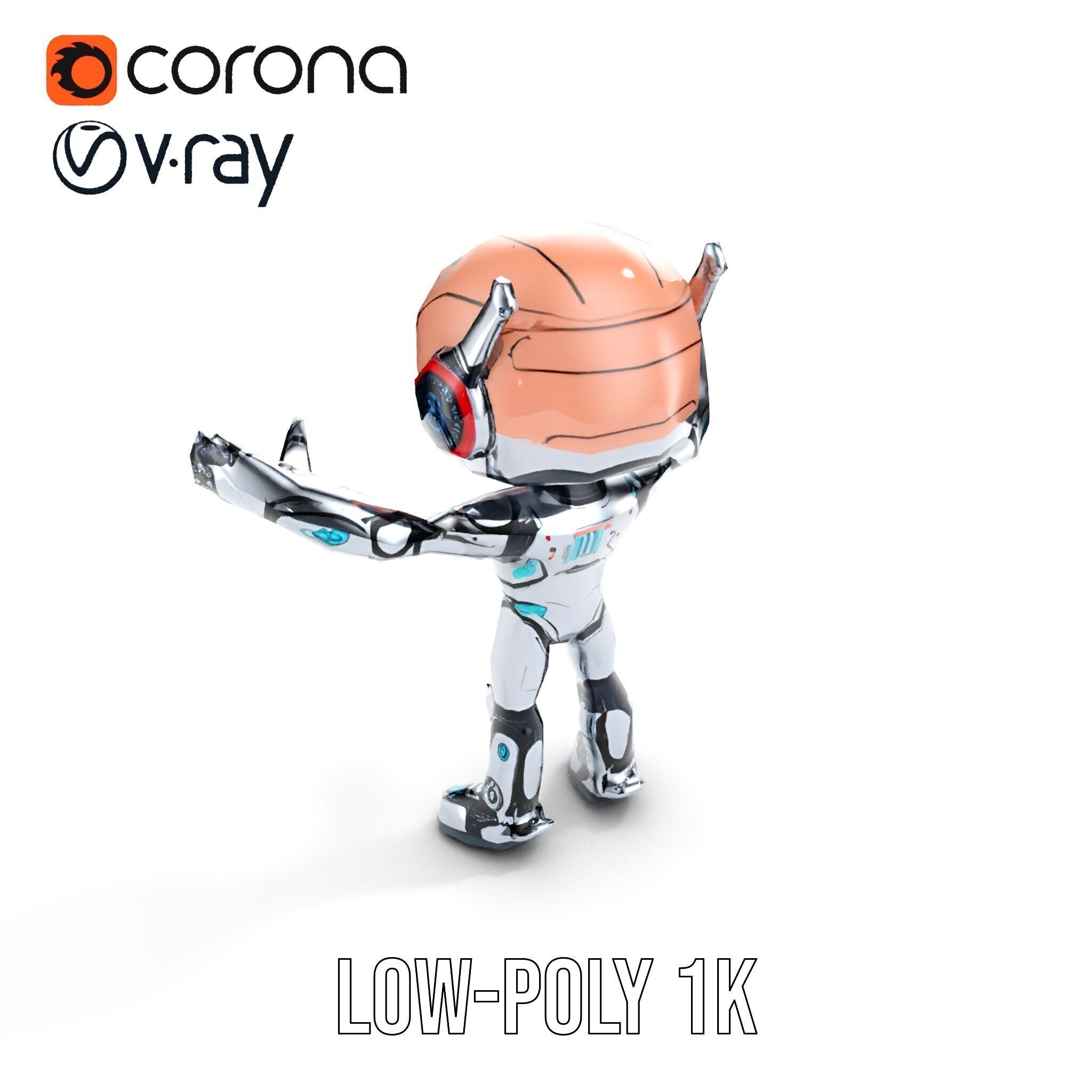 Chibi Robot Kid Rigged and Animated D Character Model Low-poly 3D model_10