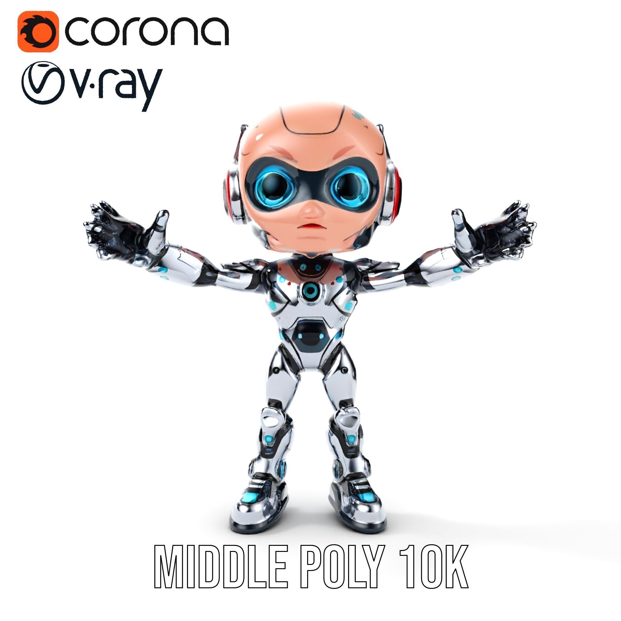 Chibi Robot Kid Rigged and Animated D Character Model Low-poly 3D model_25