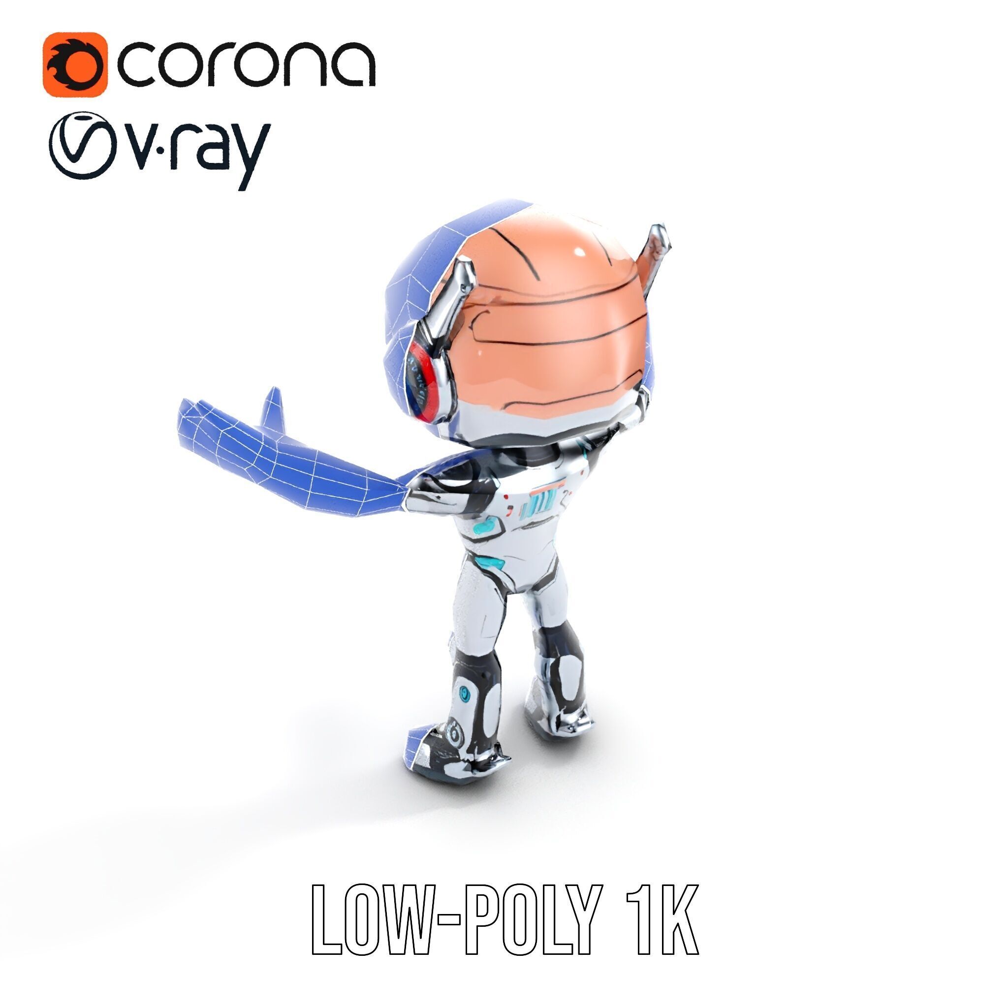 Chibi Robot Kid Rigged and Animated D Character Model Low-poly 3D model_28