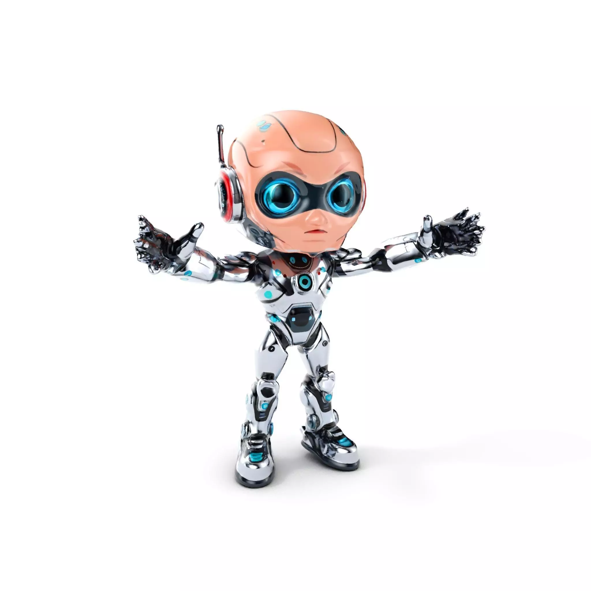 Chibi Robot Kid Rigged and Animated D Character Model Low-poly 3D model_0