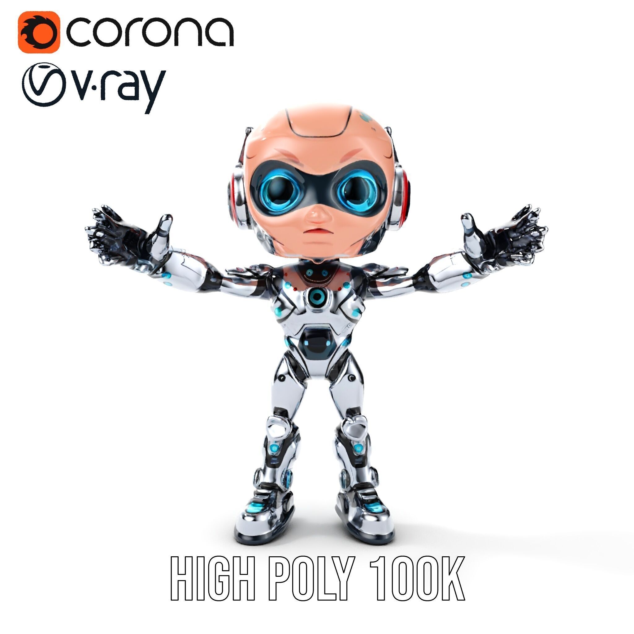 Chibi Robot Kid Rigged and Animated D Character Model Low-poly 3D model_29