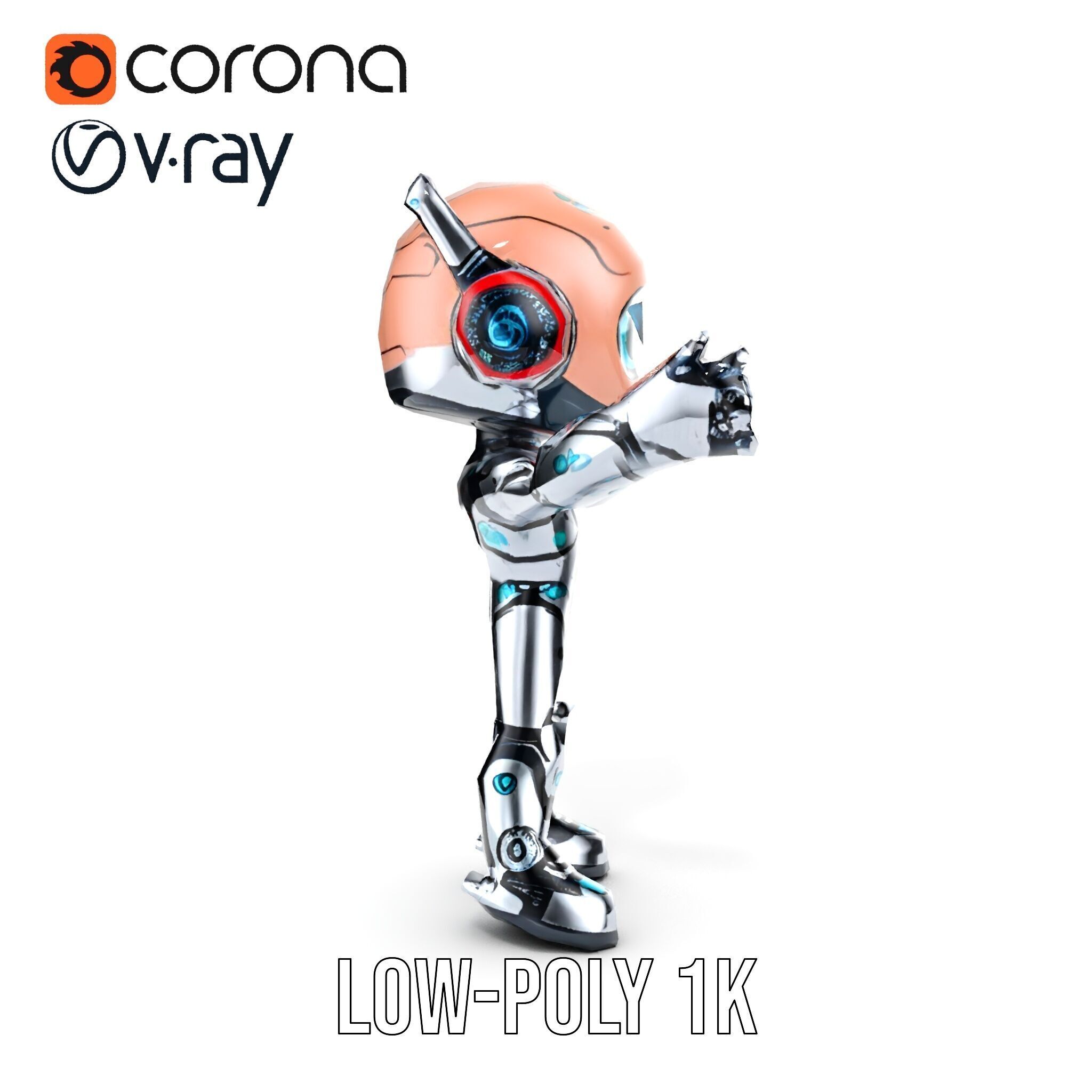 Chibi Robot Kid Rigged and Animated D Character Model Low-poly 3D model_21