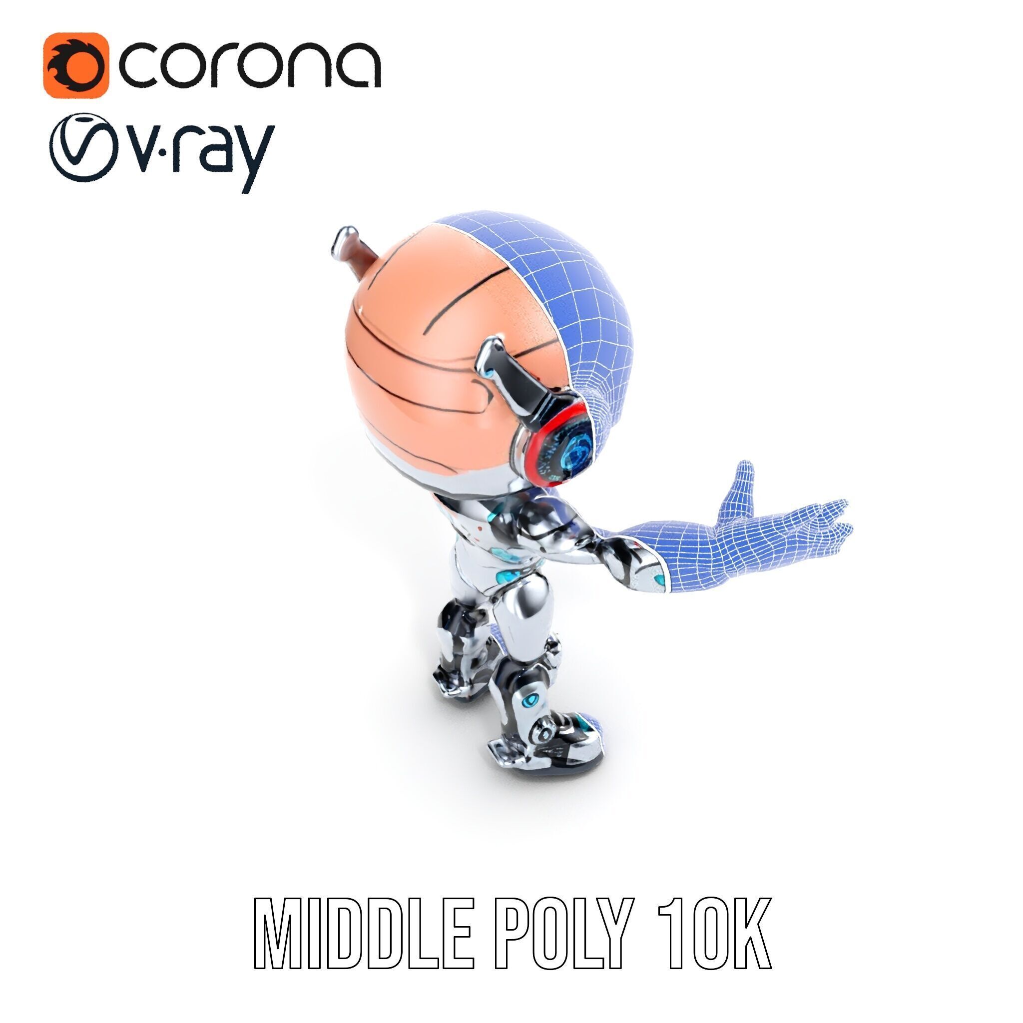 Chibi Robot Kid Rigged and Animated D Character Model Low-poly 3D model_36