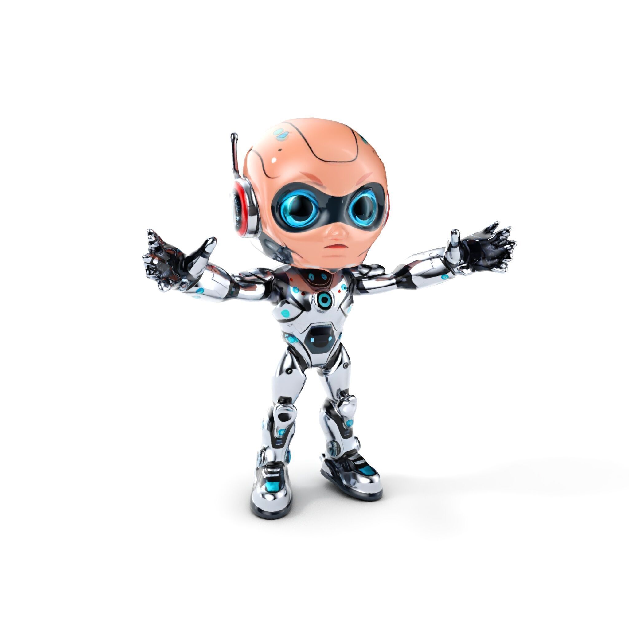Chibi Robot Kid Rigged and Animated D Character Model Low-poly 3D model_15